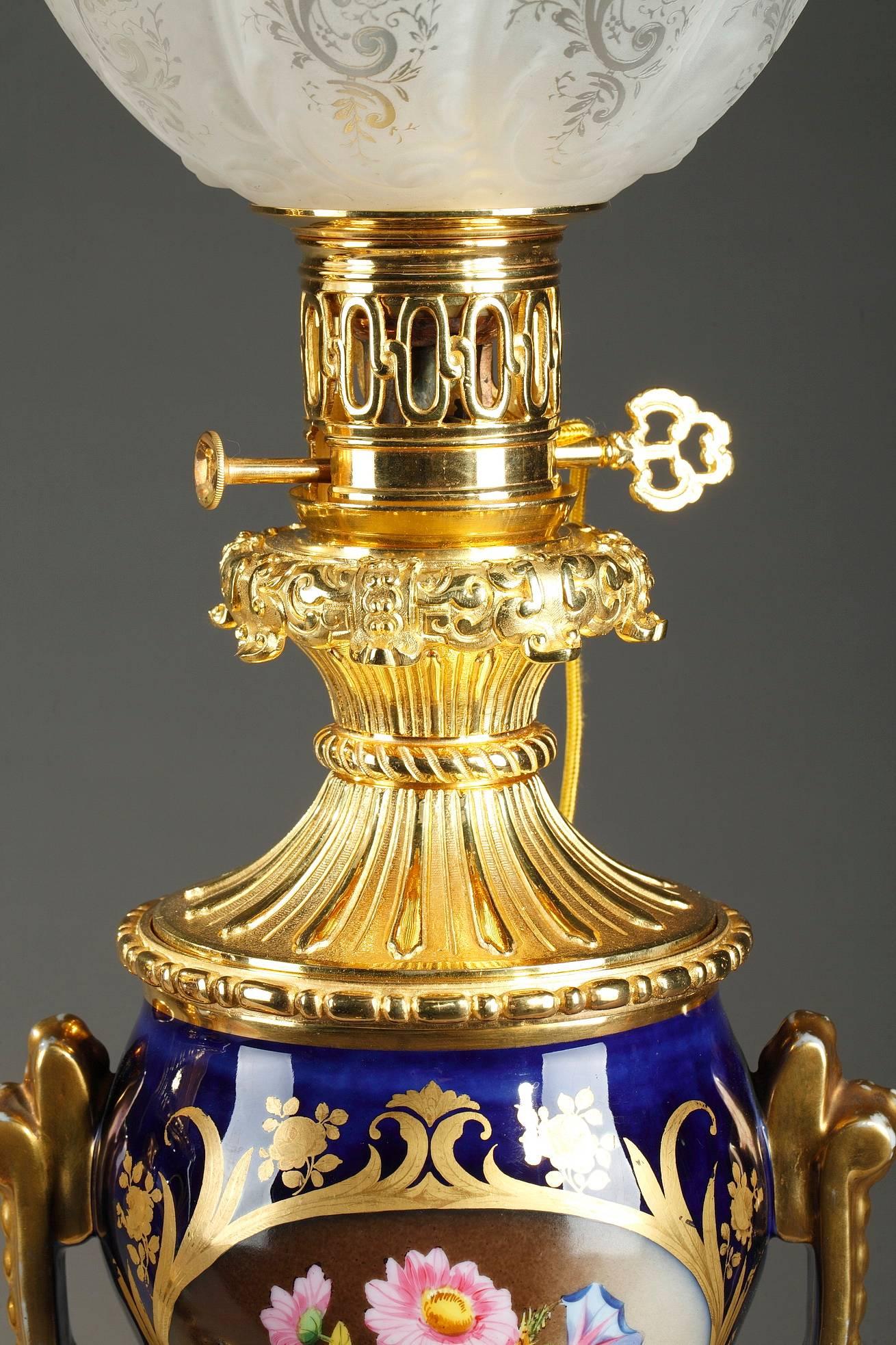 Gilt Napoleon III Bayeux Porcelain Oil Lamps