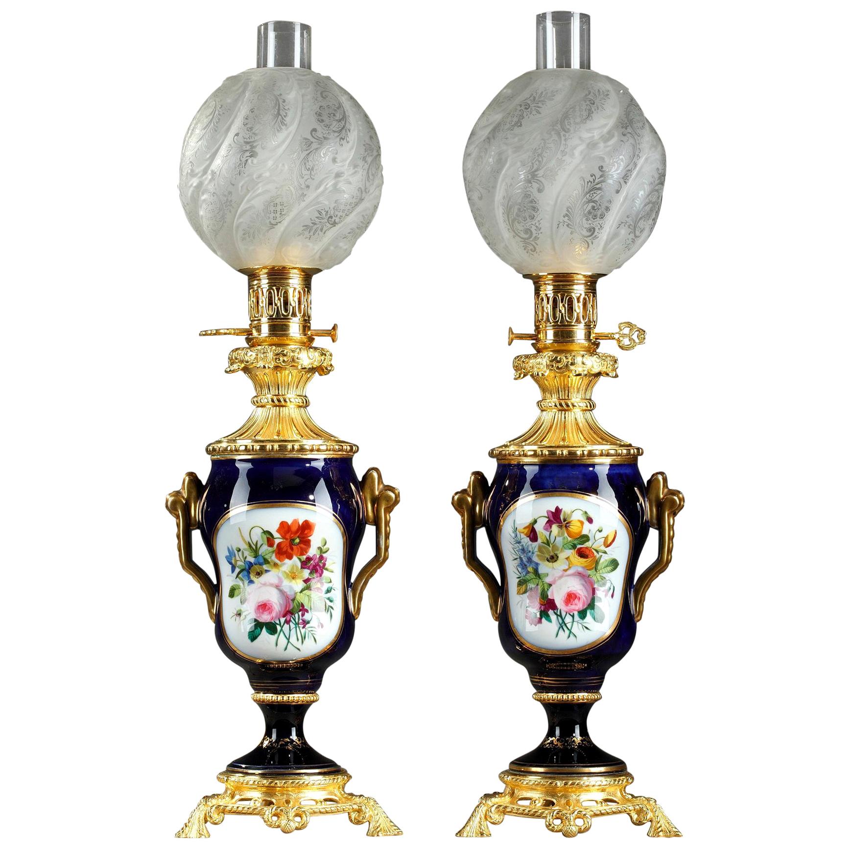 Napoleon III Bayeux Porcelain Oil Lamps
