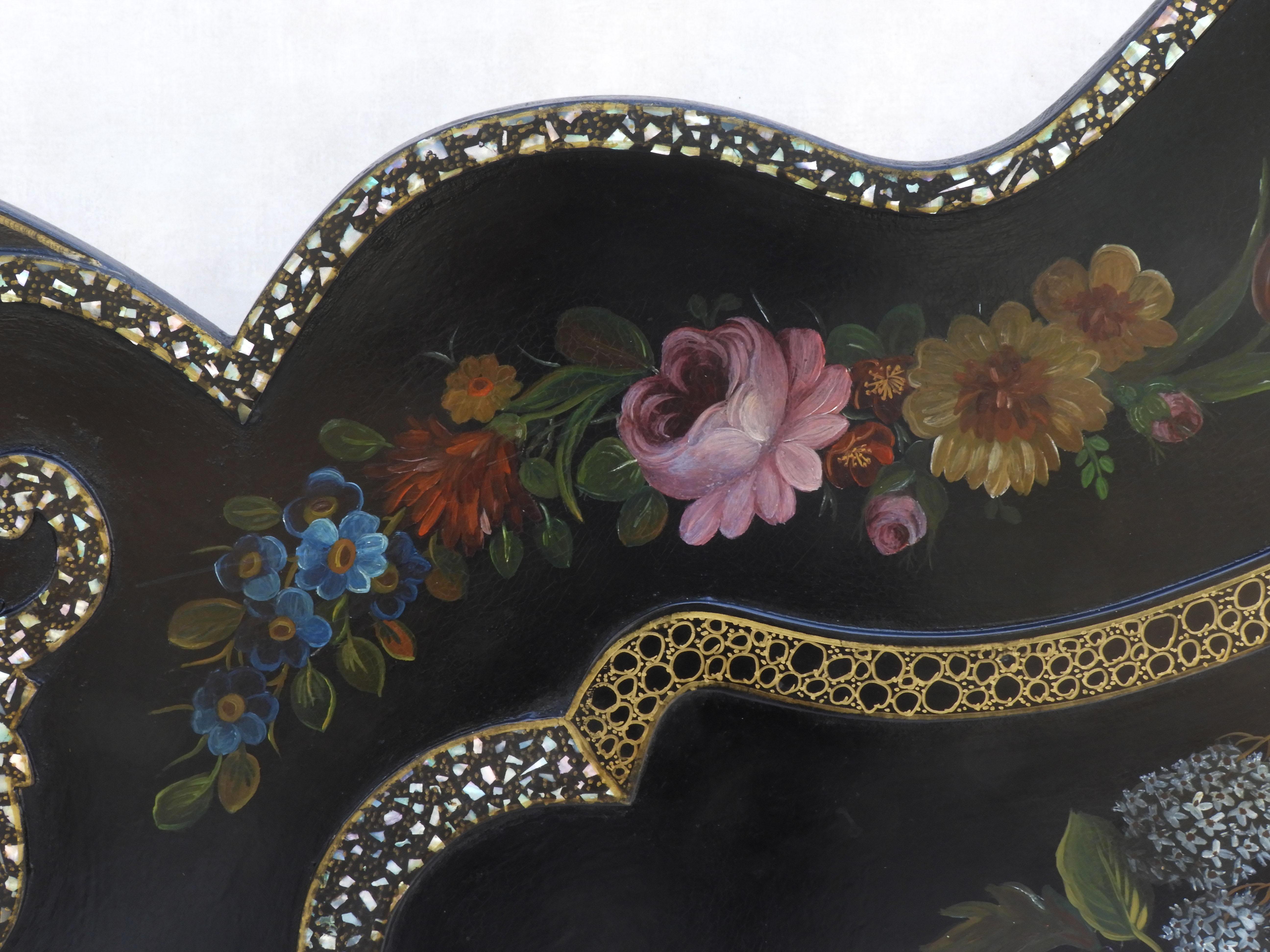 Napoleon III Bed with Hand Painted Florals and Mother of Pearl Detailing 2