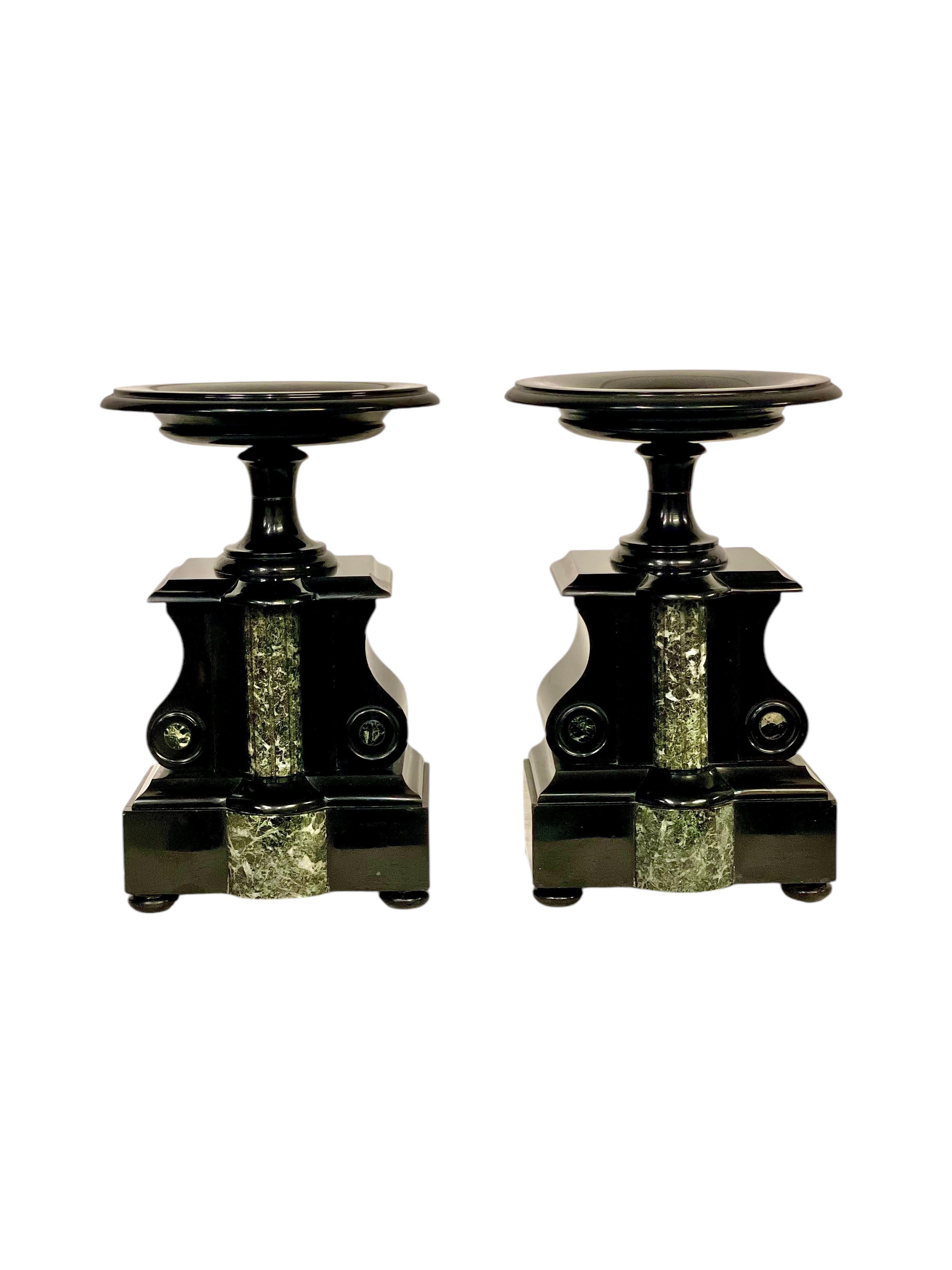 Napoléon III Black and Green Marble Clock Garniture with Gilded Bronze Ornaments 9