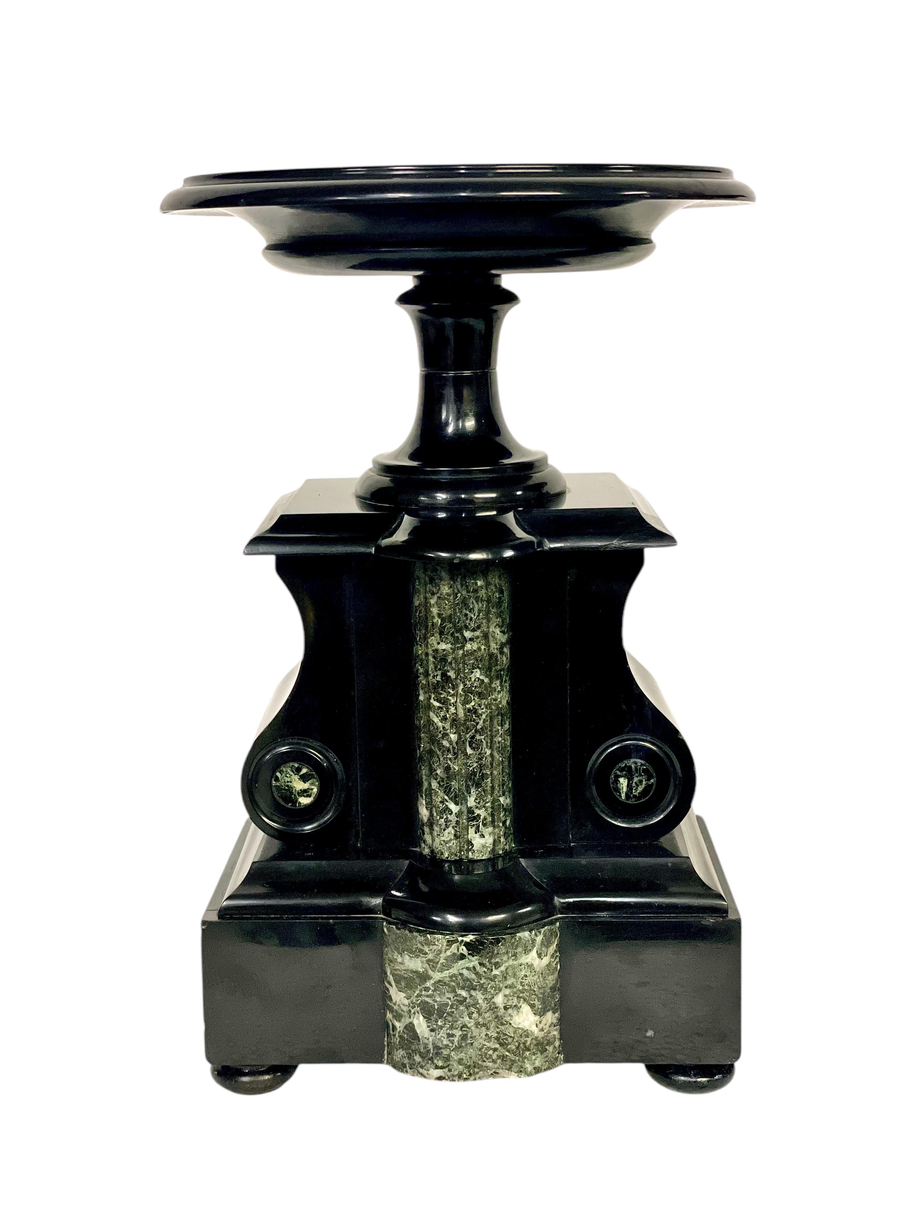 Napoléon III Black and Green Marble Clock Garniture with Gilded Bronze Ornaments 11