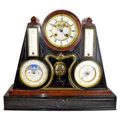 Napoleon III Black and Rouge Marble Mantle Clock with Multiple Complications