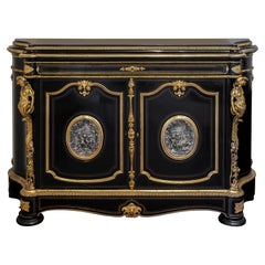 Antique Napoleon III Black Cabinet with Ormolu and Silvered Mounts