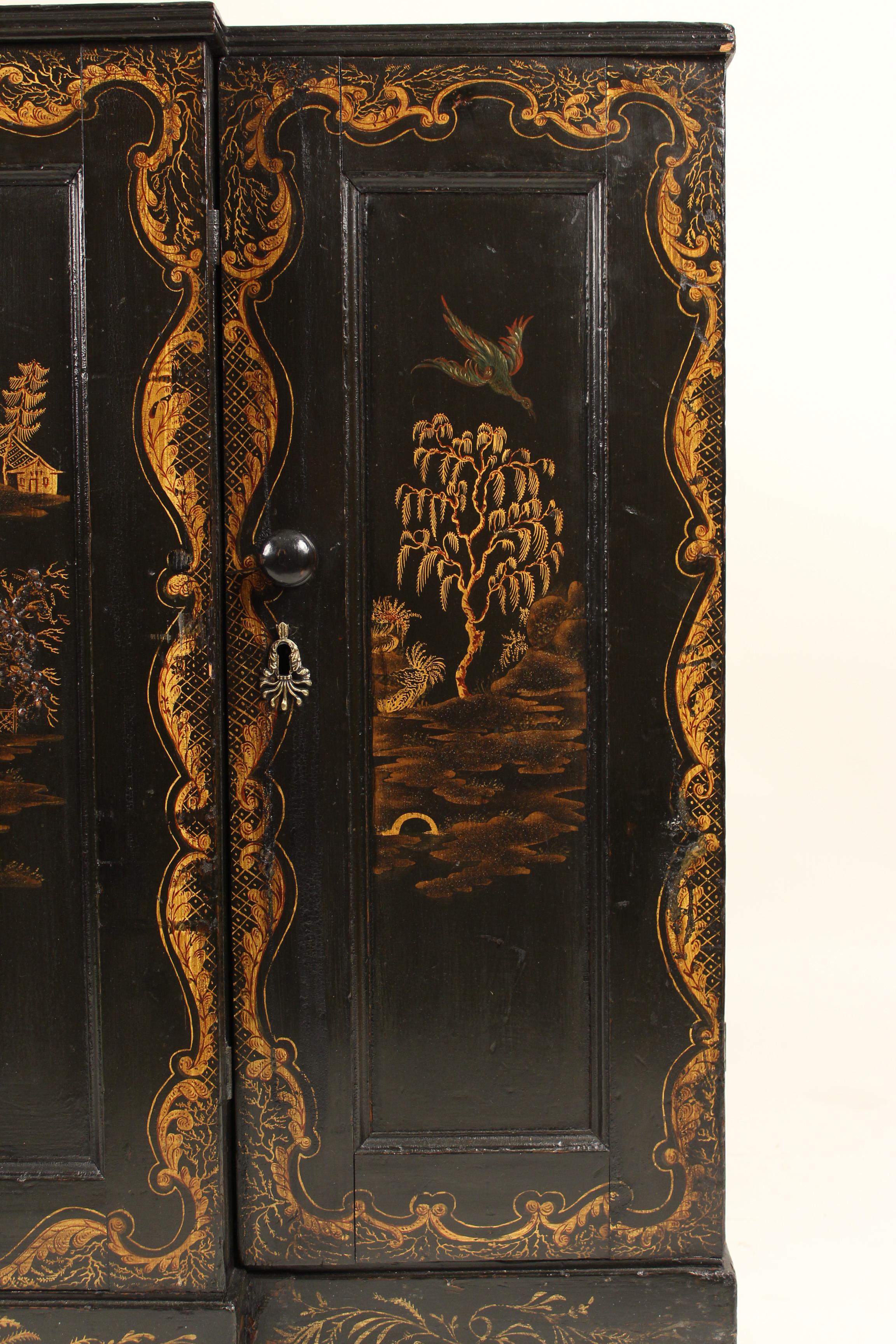 Gesso Napoleon III Black Chinoiserie Decorated Narrow Sideboard