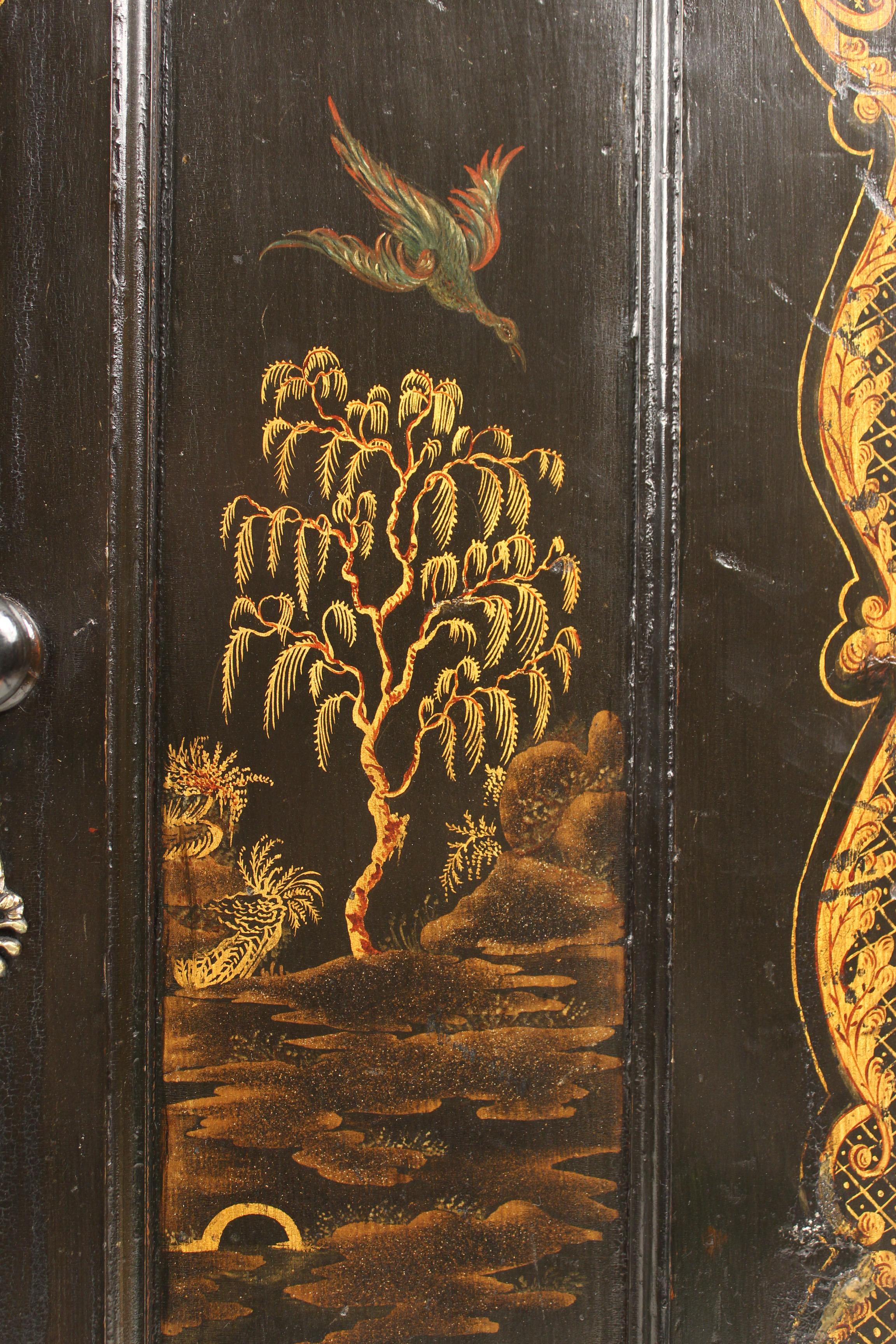 Napoleon III Black Chinoiserie Decorated Narrow Sideboard 1