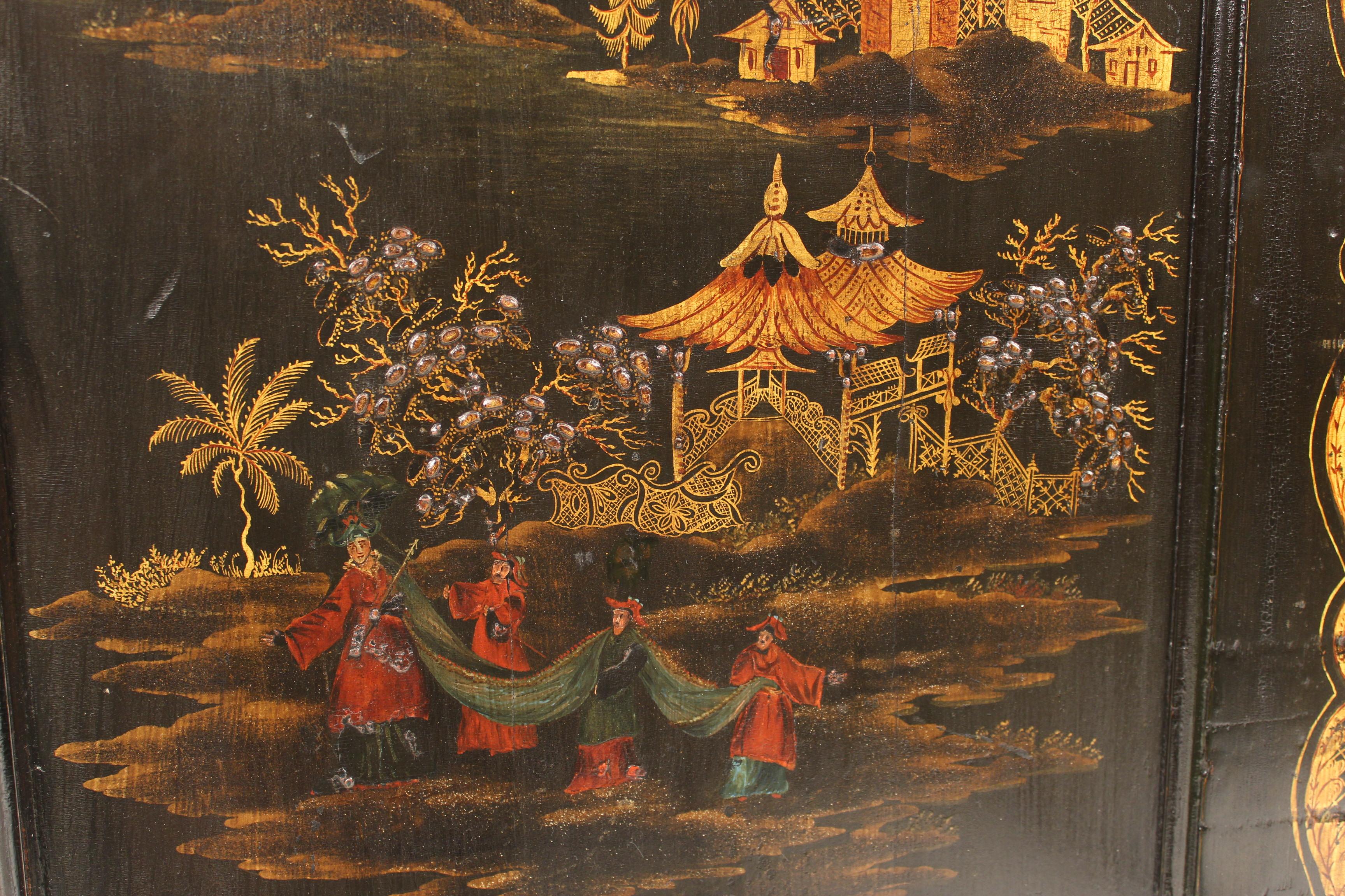 Napoleon III Black Chinoiserie Decorated Narrow Sideboard 3
