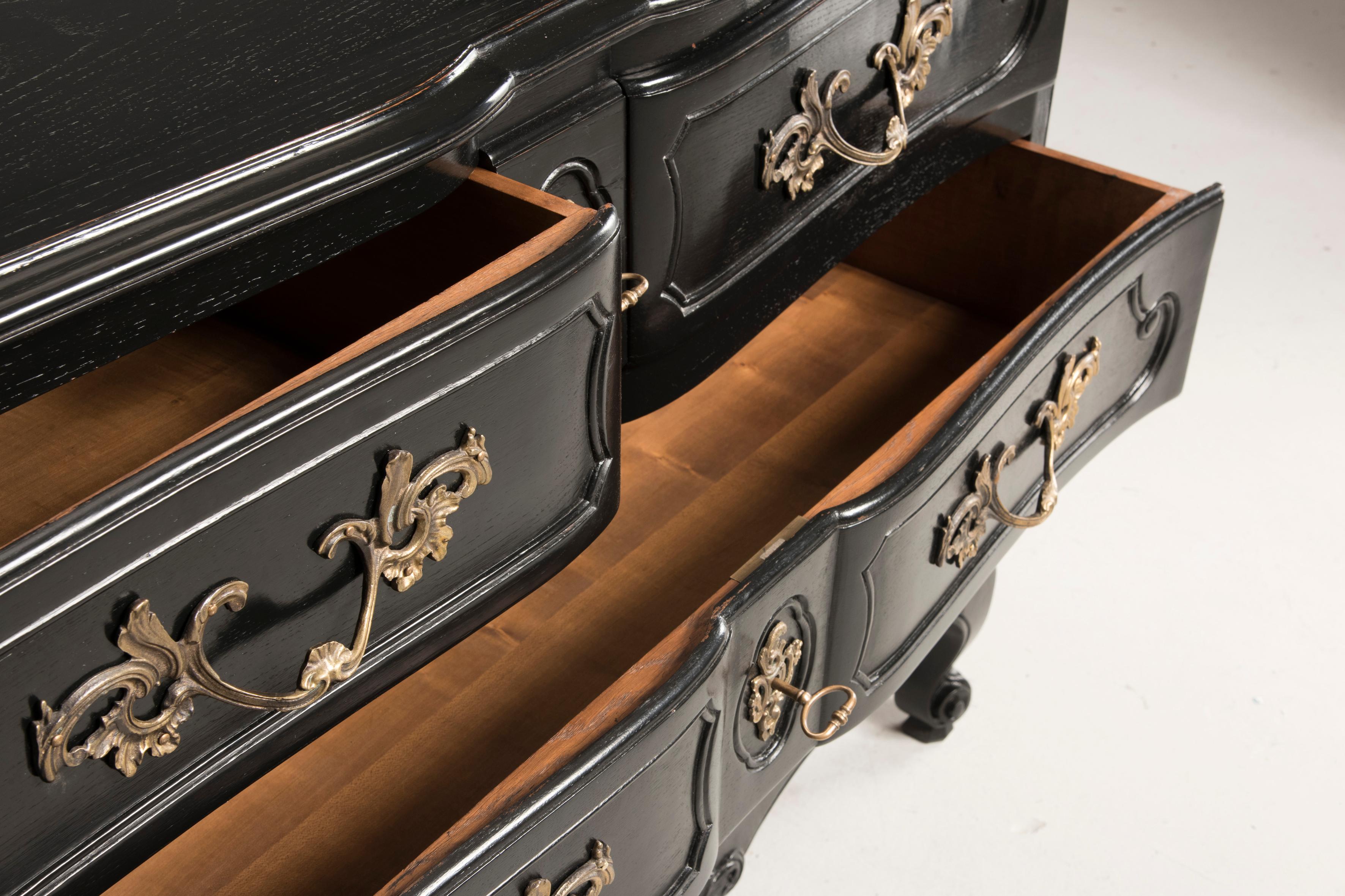 Napoleon III Black Durmast Wood Golden Bronze Handles French Chest of Drawers 1