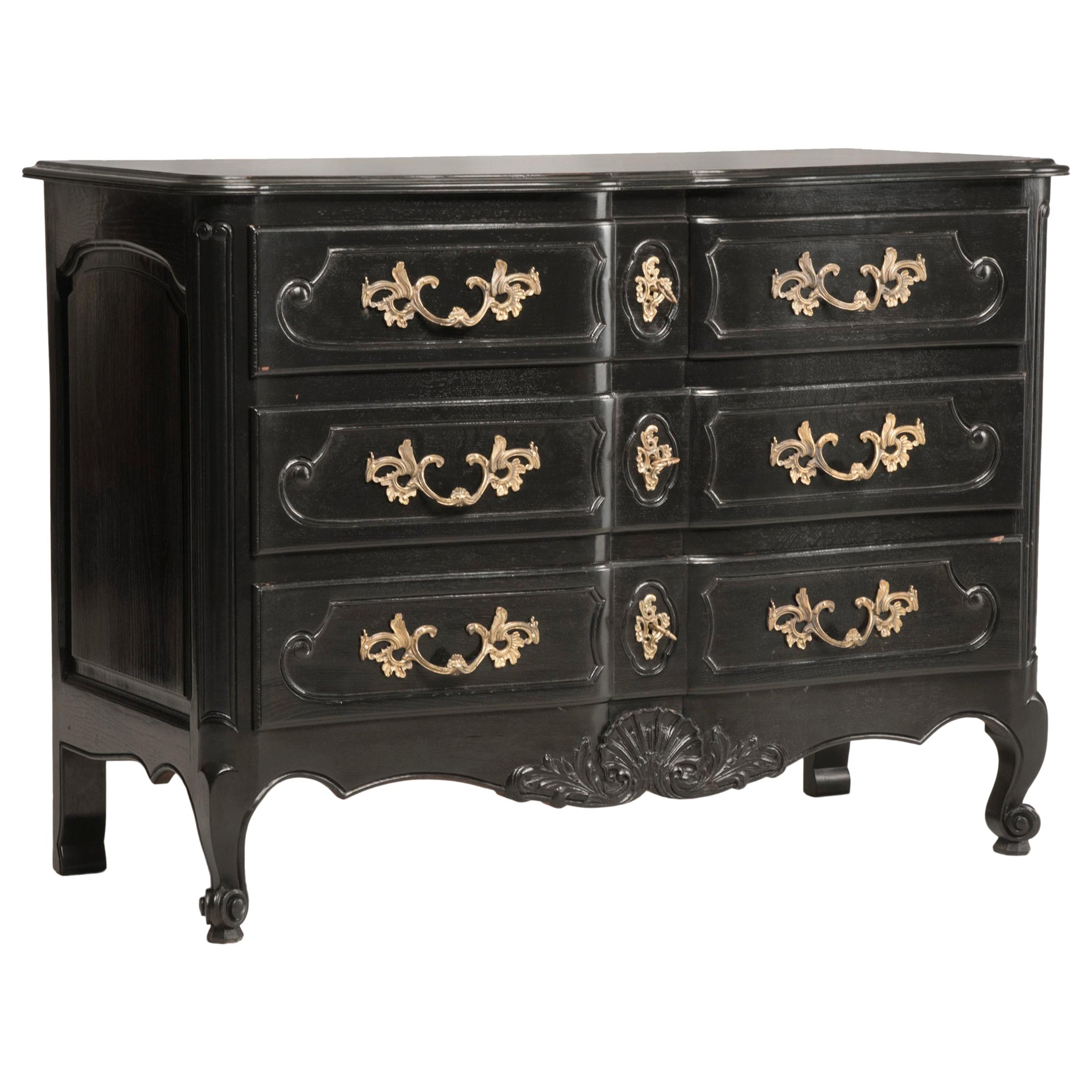 Napoleon III Black Durmast Wood Golden Bronze Handles French Chest of Drawers