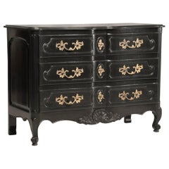 Antique Napoleon III Black Durmast Wood Golden Bronze Handles French Chest of Drawers