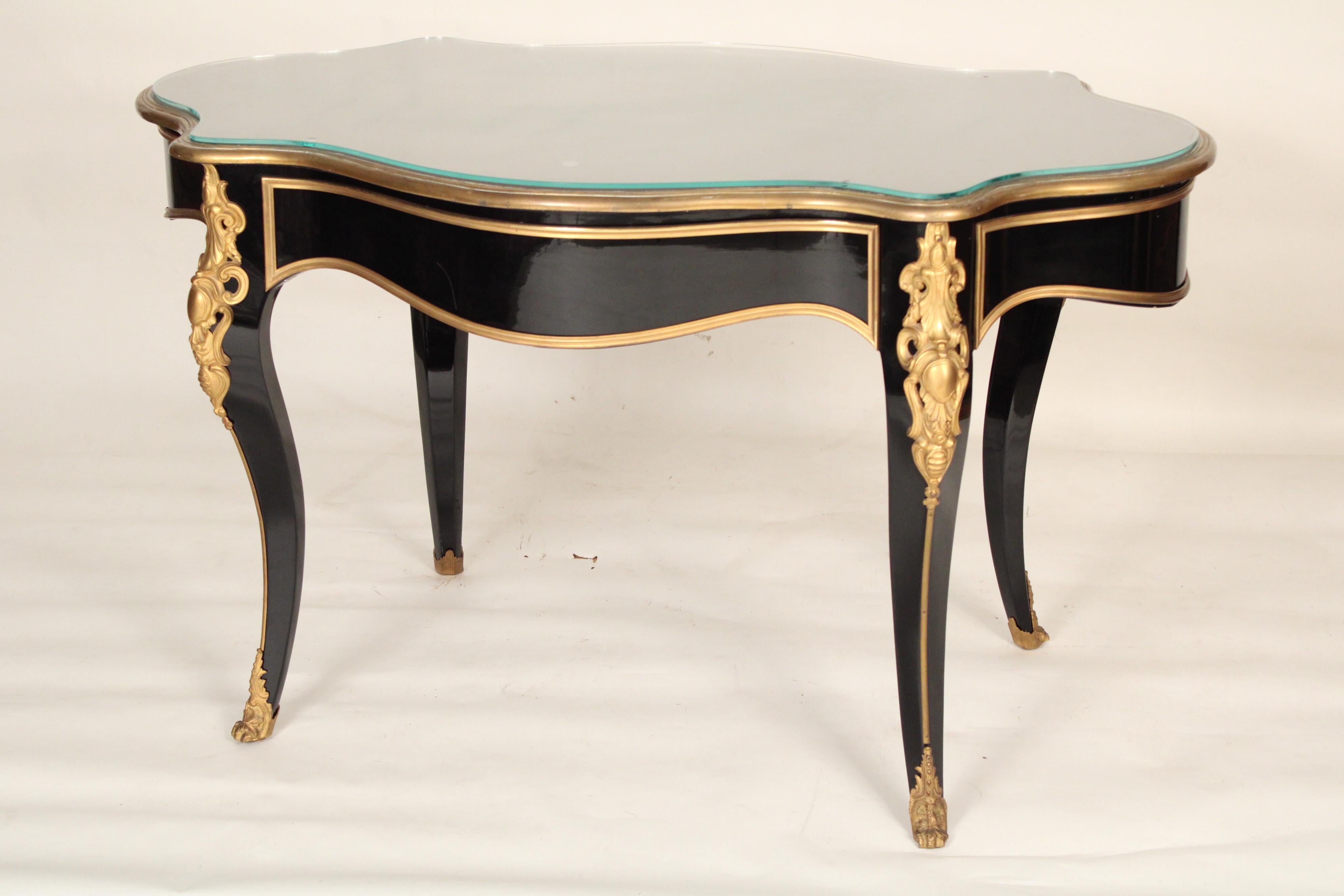 European Napoleon III Black Lacquer and Gilt Bronze Mounted Writing Table / Center Table