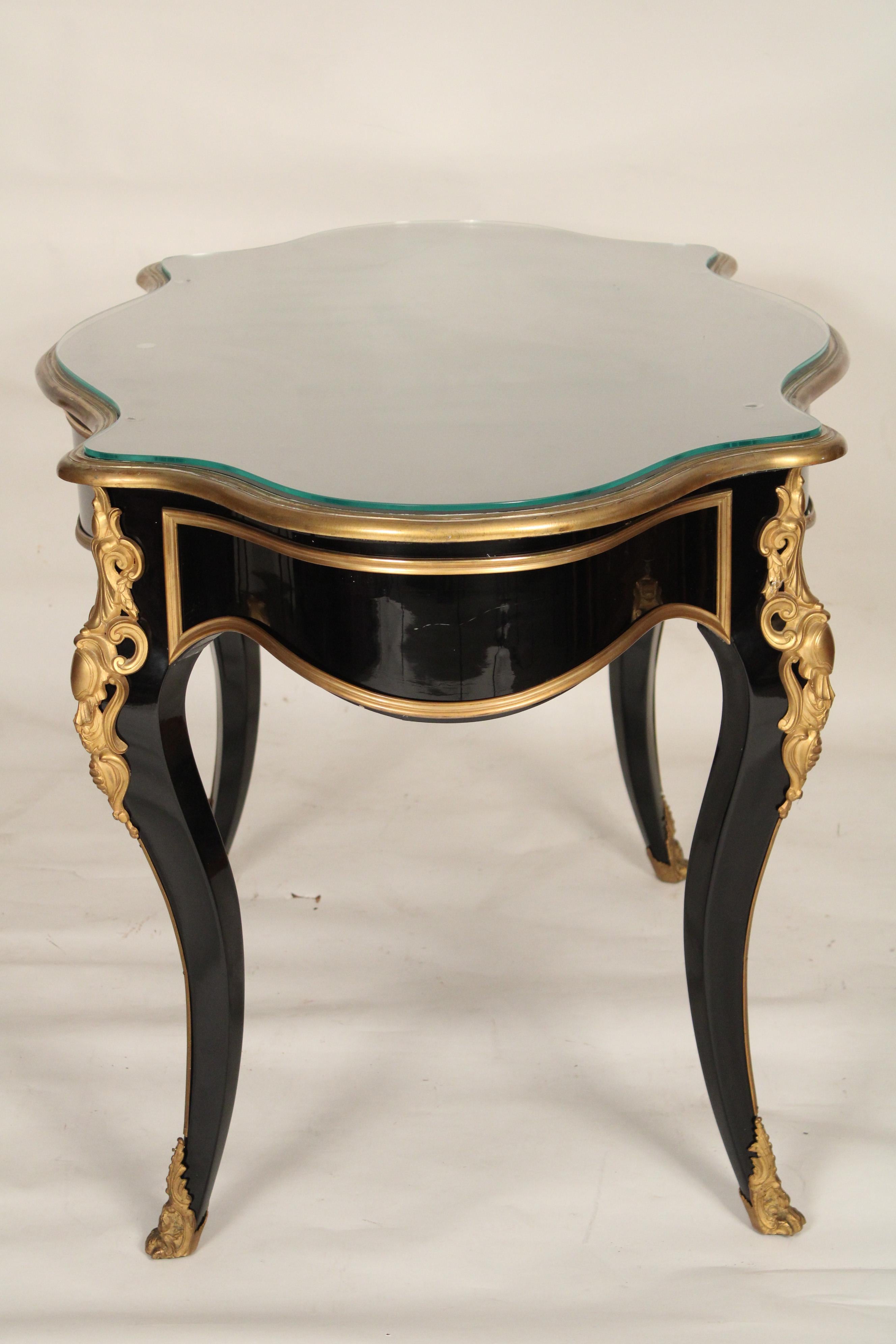 19th Century Napoleon III Black Lacquer and Gilt Bronze Mounted Writing Table / Center Table