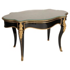 Napoleon III Black Lacquer and Gilt Bronze Mounted Writing Table / Center Table