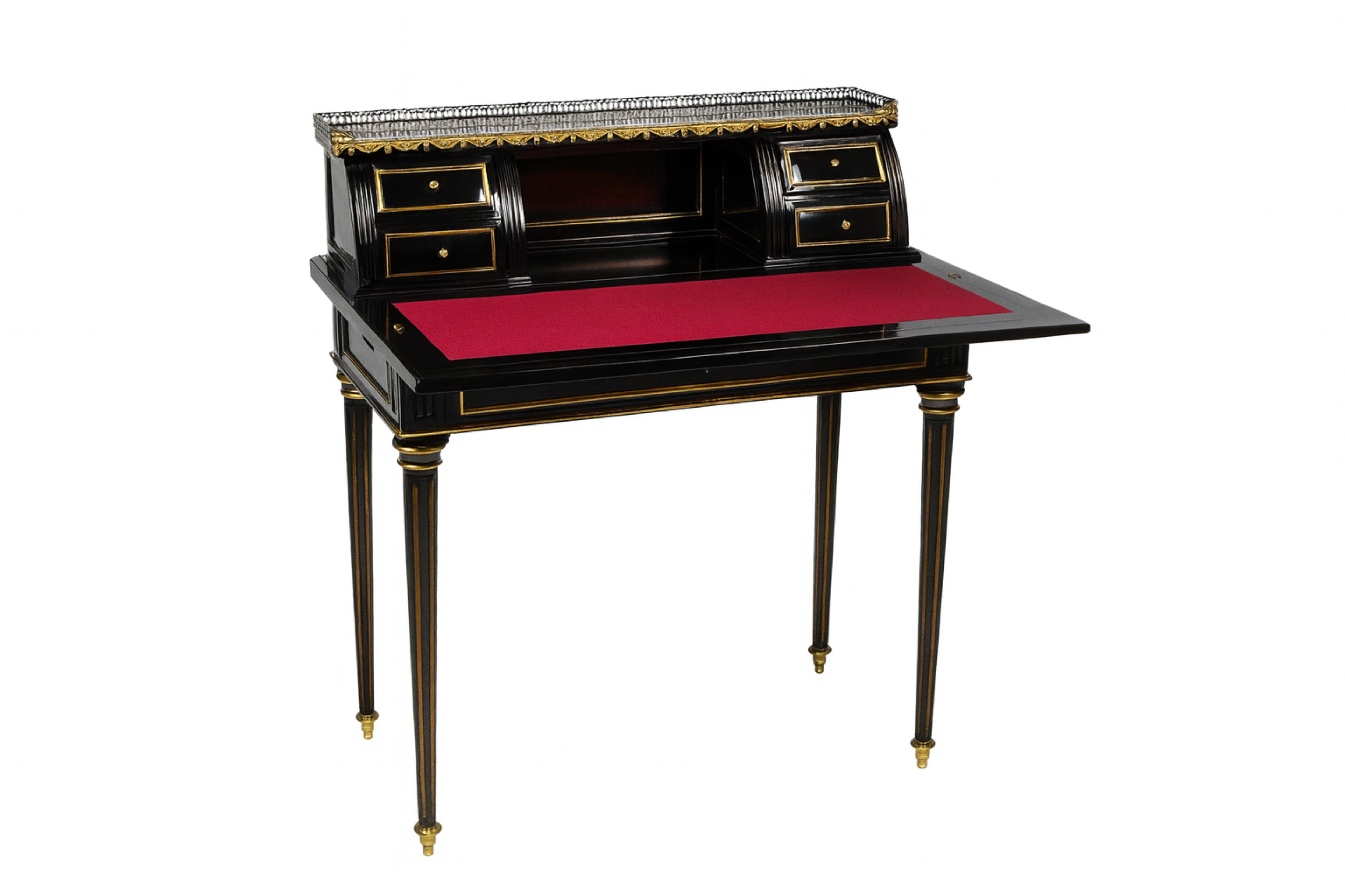 Francese Scrivania bonheur du Jour in lacca nera Napoleone III, fine XIX secolo in vendita