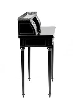 Scrivania bonheur du Jour in lacca nera Napoleone III, fine XIX secolo