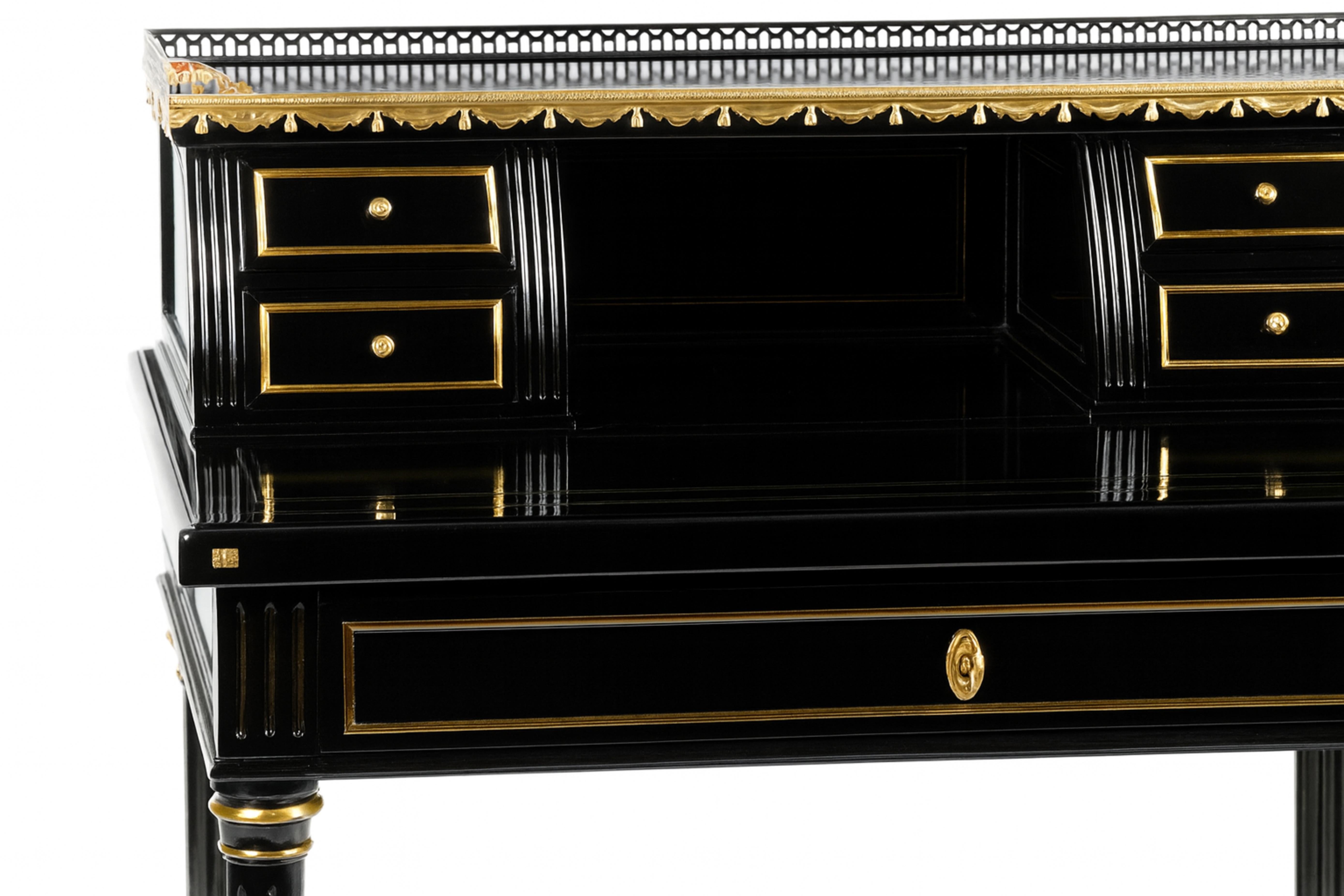 Ottone Scrivania bonheur du Jour in lacca nera Napoleone III, fine XIX secolo in vendita