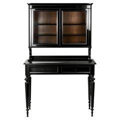 Napoleon III Black Lacquer Bonheur du Jour Secretary Desk Vitrine, 19th Century