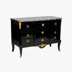 Napoleon III Black Lacquer Breakfront Commode, 19th Century