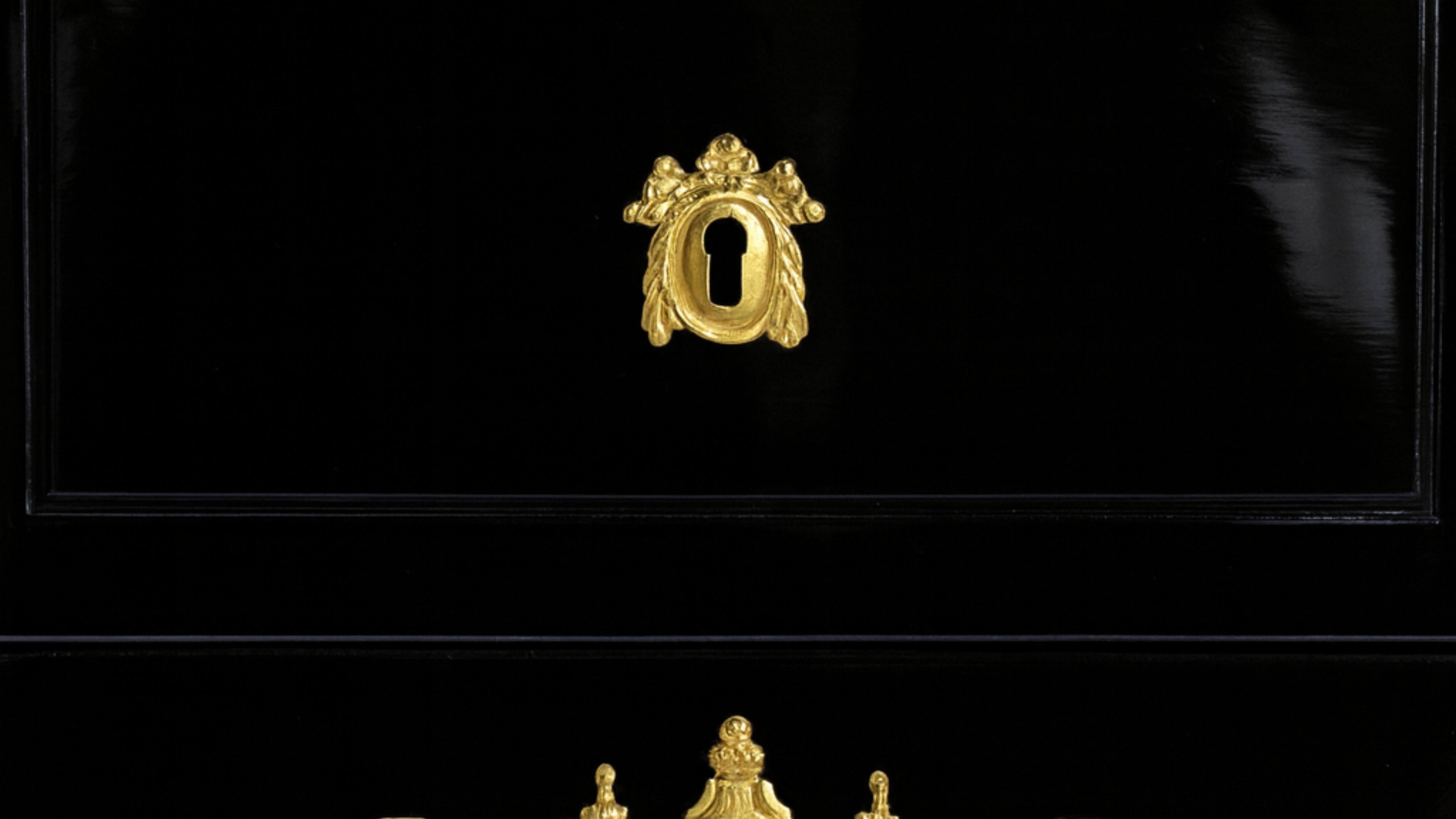 French Napoleon III Black Lacquer Breakfront Commode, 19th Century For Sale