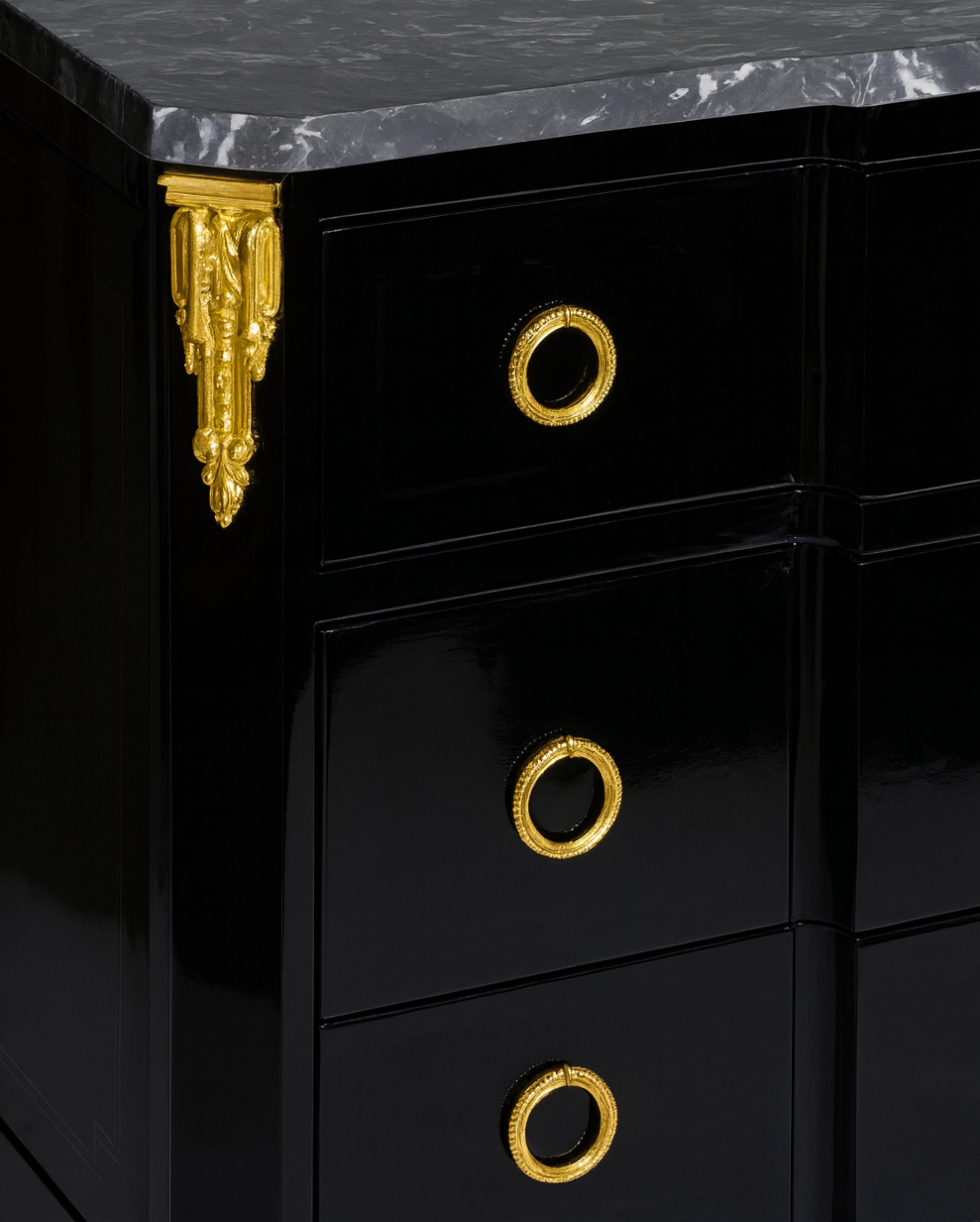 Brass Napoleon III Black Lacquer Breakfront Commode, 19th Century For Sale