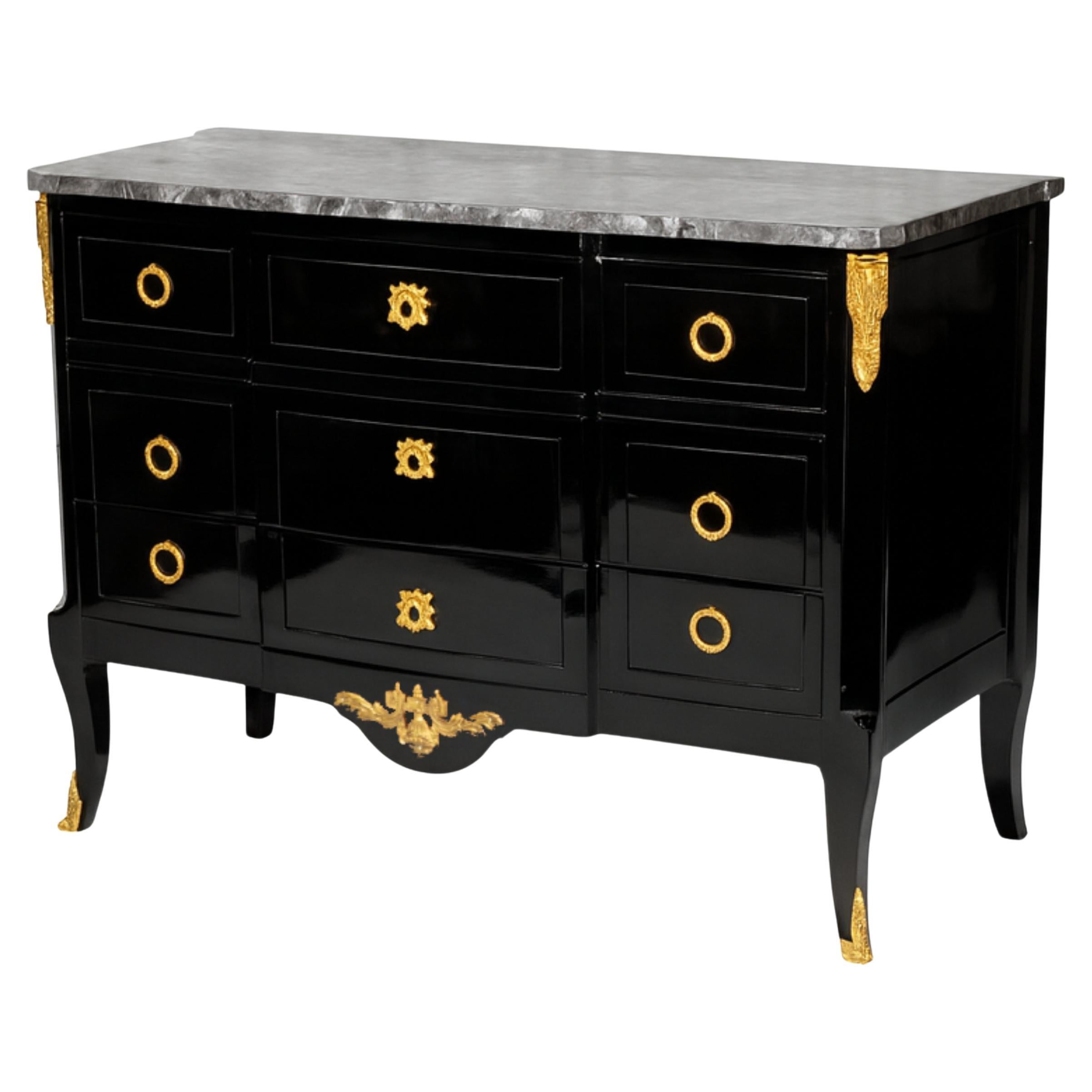 Commodino con ante a ribalta in lacca nera Napoleone III, XIX secolo