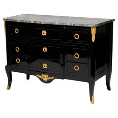 Napoleon III Black Lacquer Breakfront Commode, 19th Century