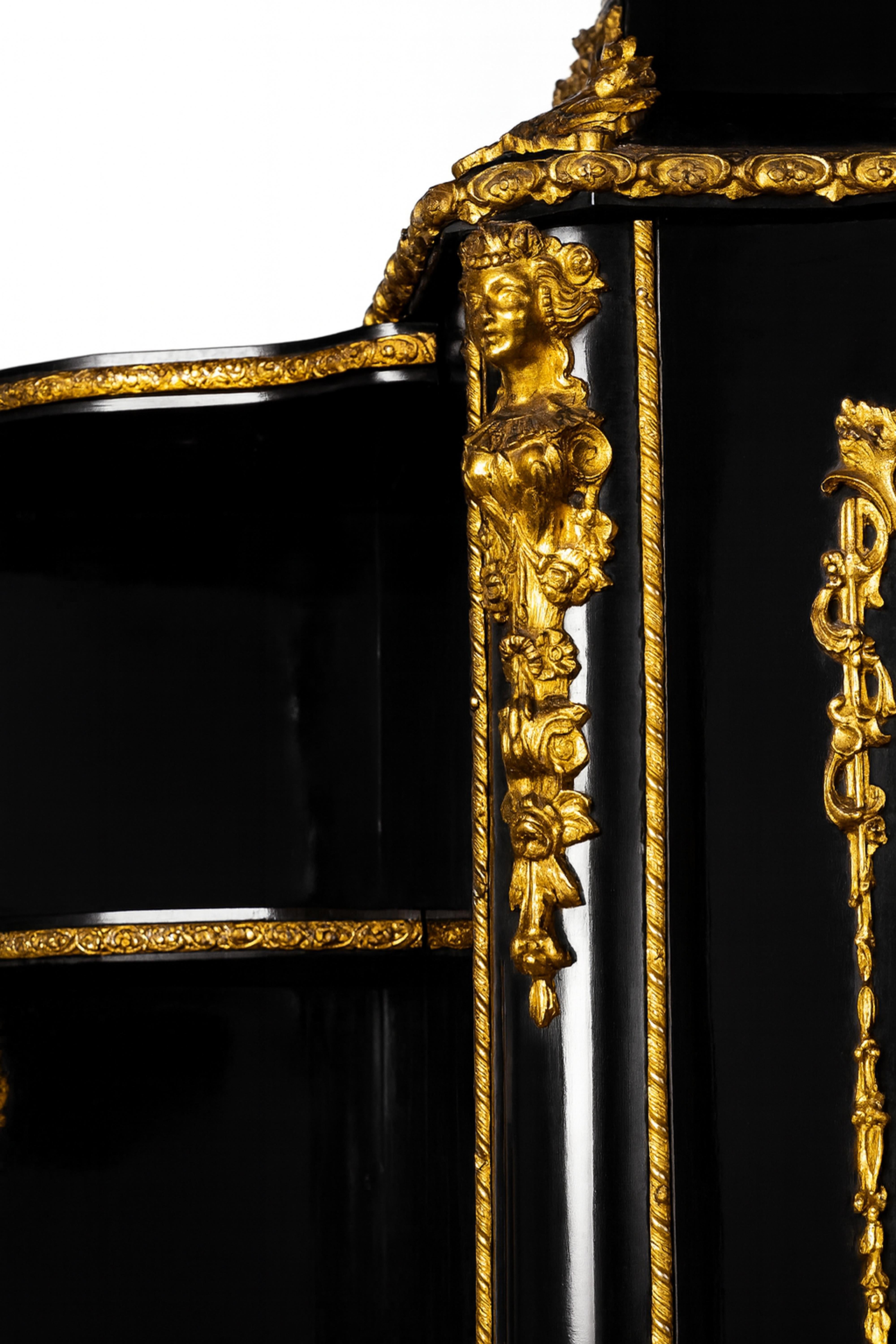 Napoleon III Schwarzer Lack Bronze und Porzellan Bonheur du Jour Schreibtisch (Messing) im Angebot