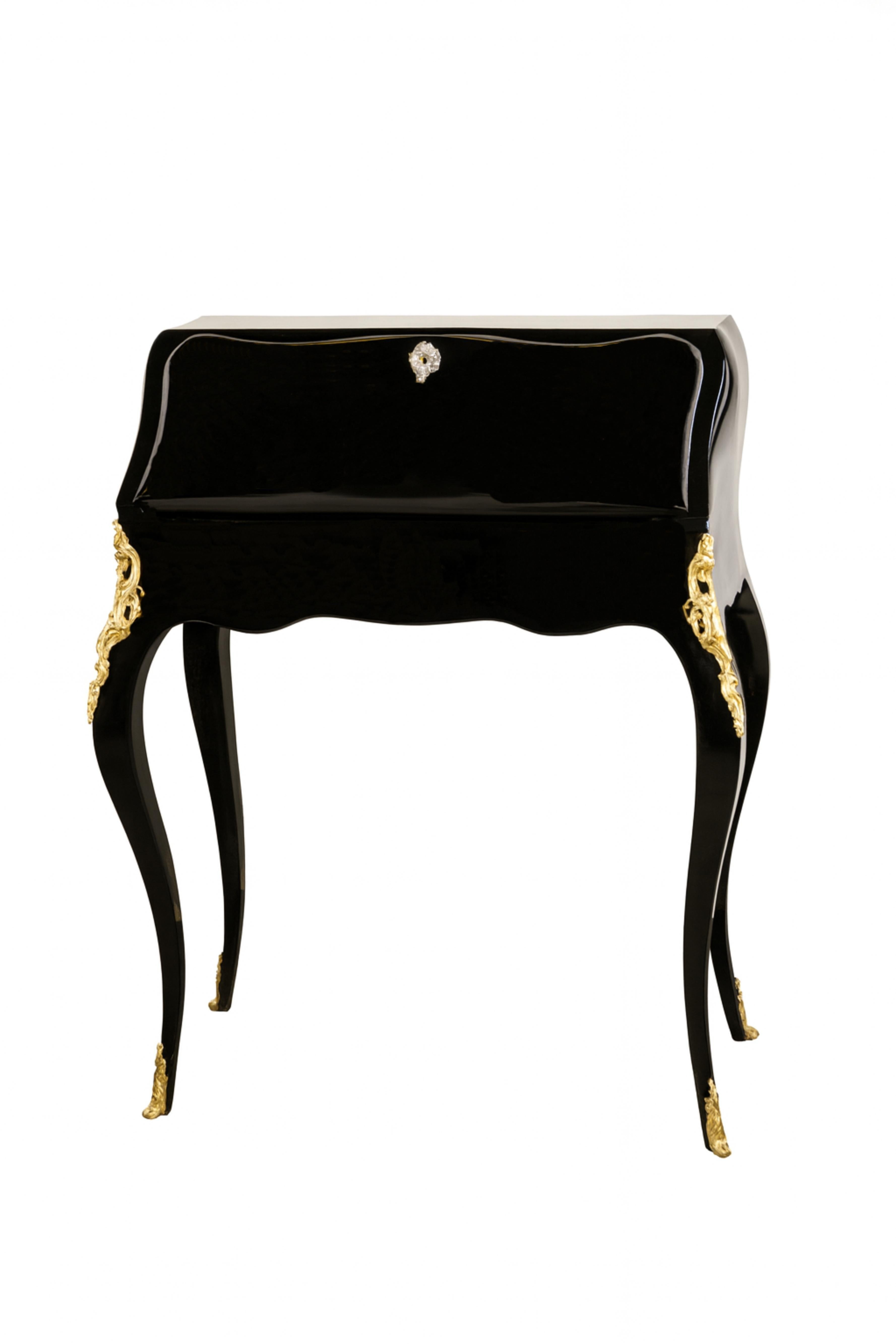 Ottone Scrivania Napoleone III in lacca nera con bronzo, inizio XX secolo in vendita