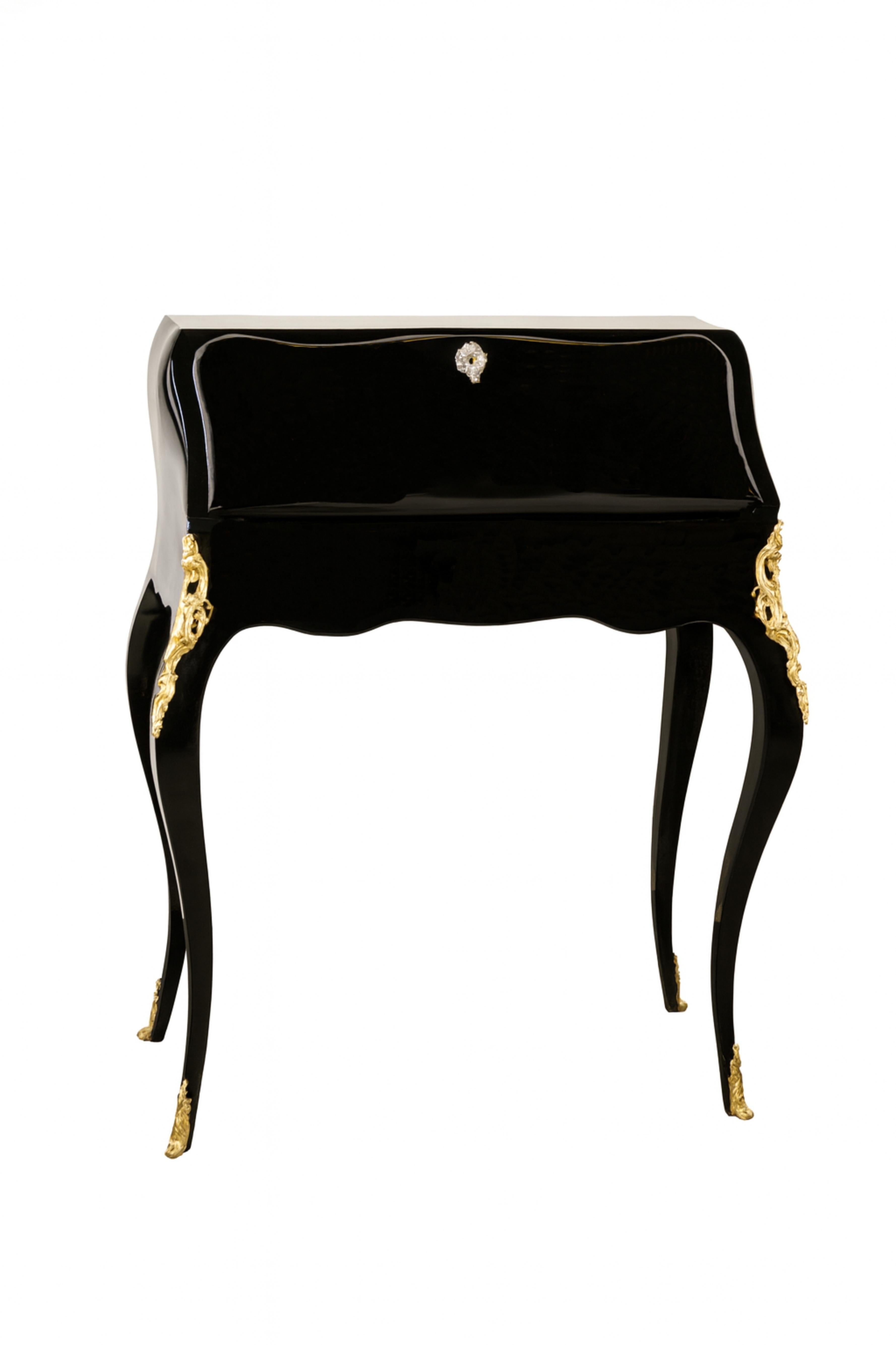Scrivania Napoleone III in lacca nera con bronzo, inizio XX secolo in vendita 1