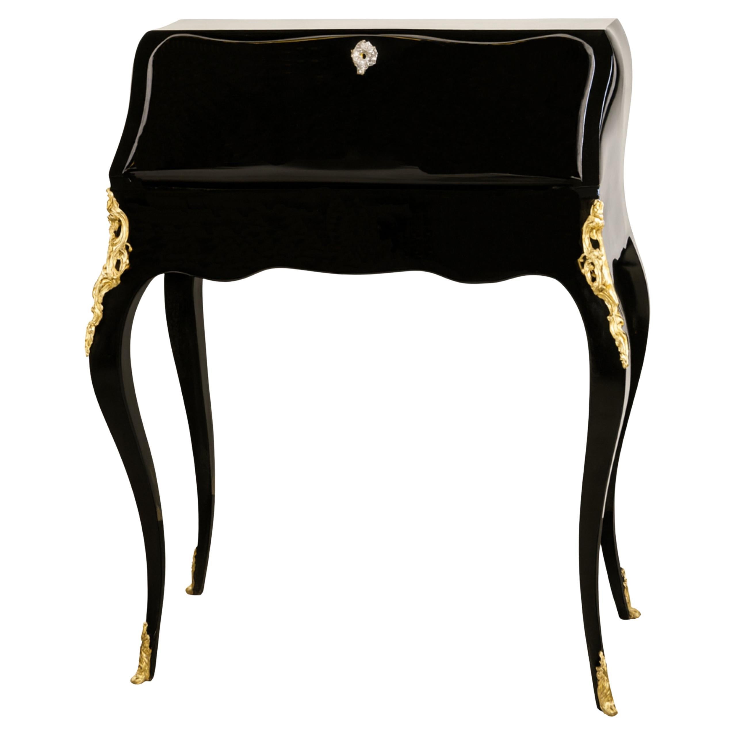 Scrivania Napoleone III in lacca nera con bronzo, inizio XX secolo in vendita