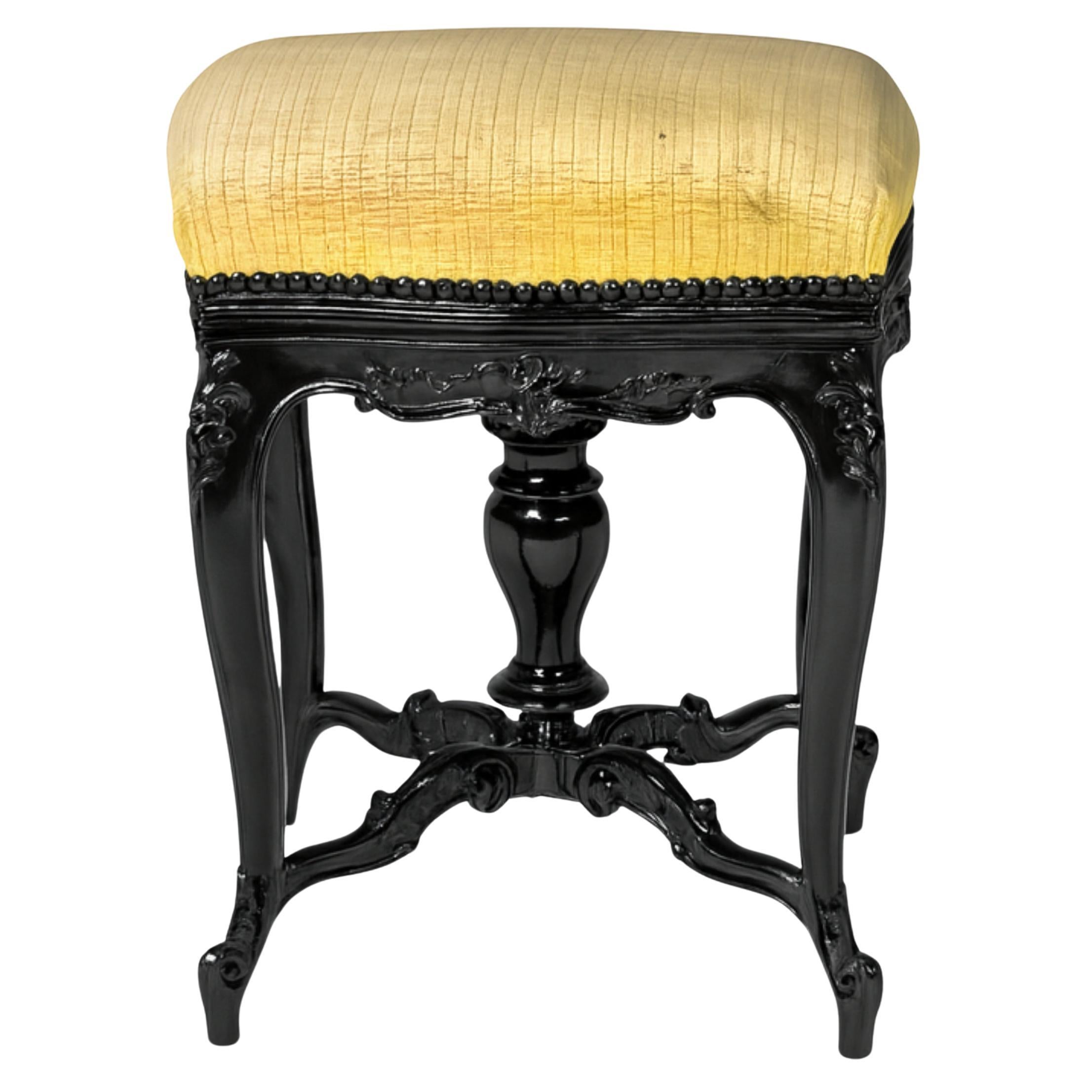Napoleon III Black Lacquer Piano Stool, 19th Century