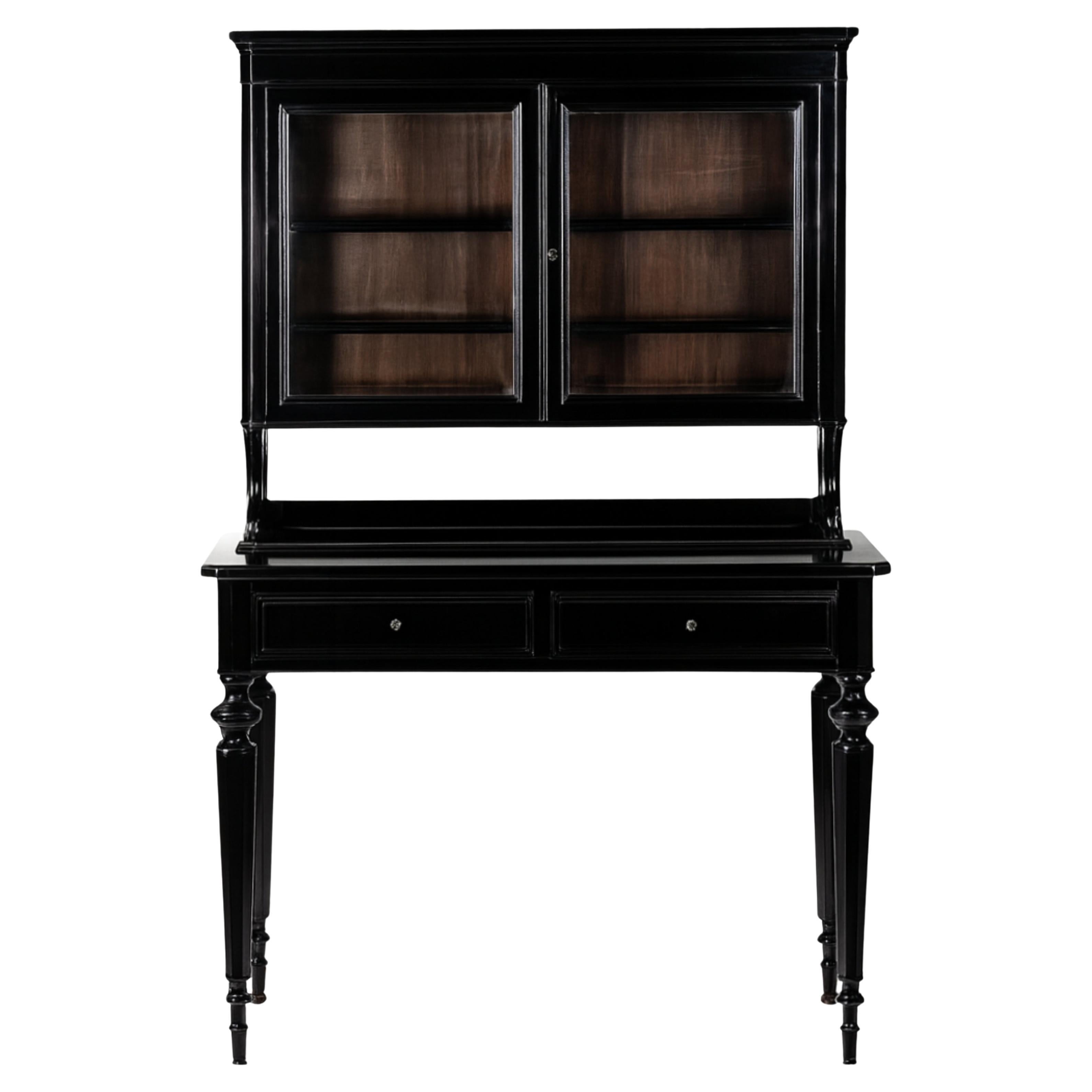 Segretario Napoleone III in lacca nera Vitrine Bonheur Du Jour in vendita