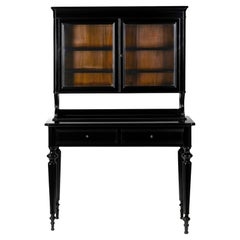 Napoleon III Black Lacquer Secretary Vitrine Bonheur Du Jour
