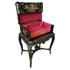 Napoleon III Blackened Wood and Mother-of-pearl Jewelry Table/Boxe