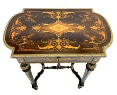 Napoleon III Blackened Wood Side Table with Intricate Marquetry Design 19th