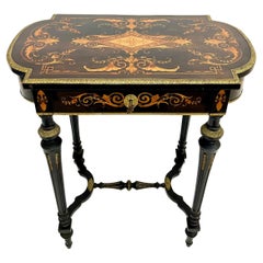 Napoleon III Blackened Wood Side Table with Intricate Marquetry Design 19th