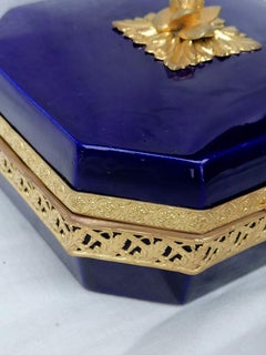 Napoleon III Bleu de Sèvres Porcelain Brass Jewelry Box, France, 19th Century