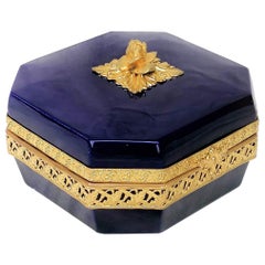 Napoleon III Bleu de Sèvres Porcelain Brass Jewelry Box, France, 19th Century