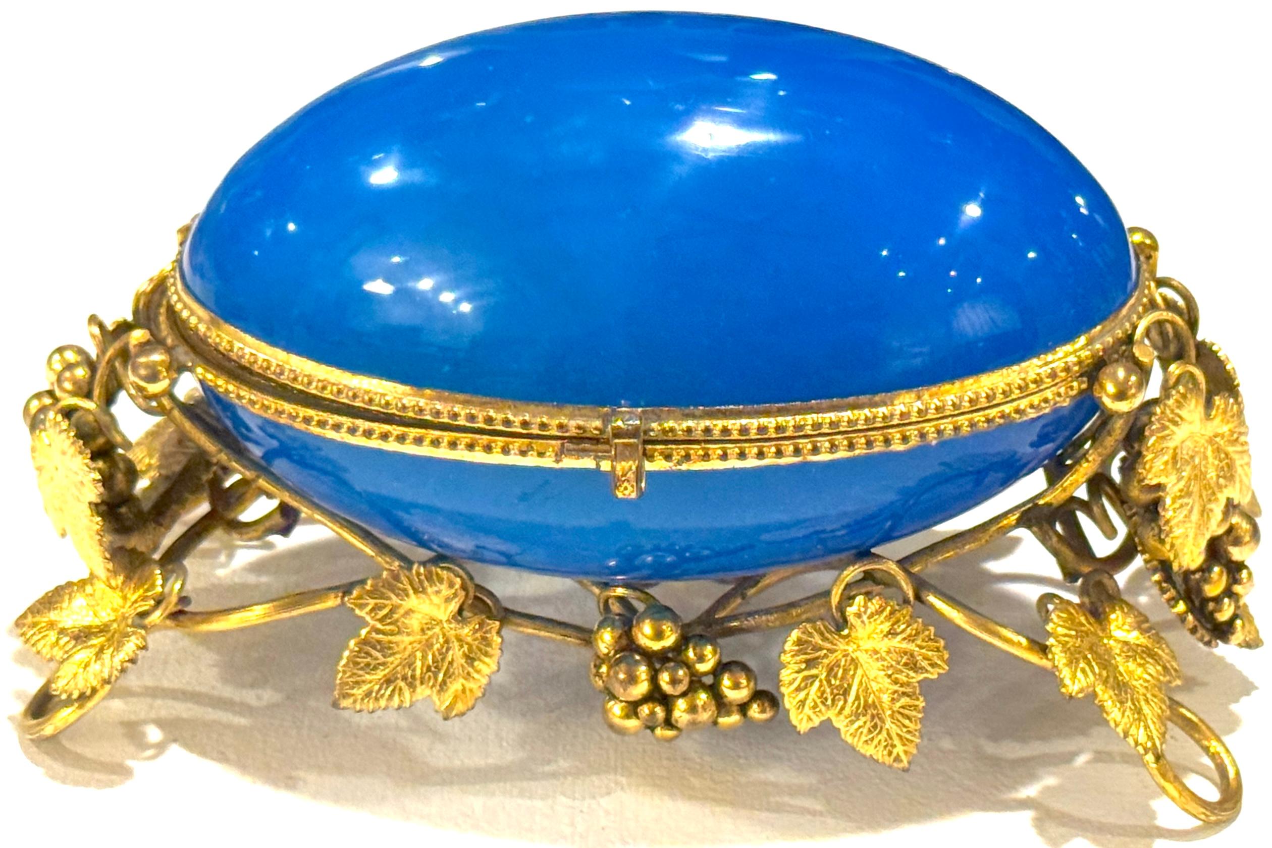 Napoleon III Blue Opaline “Egg in Nest” Perfume Casket Paris Views, Palais Royal For Sale 3