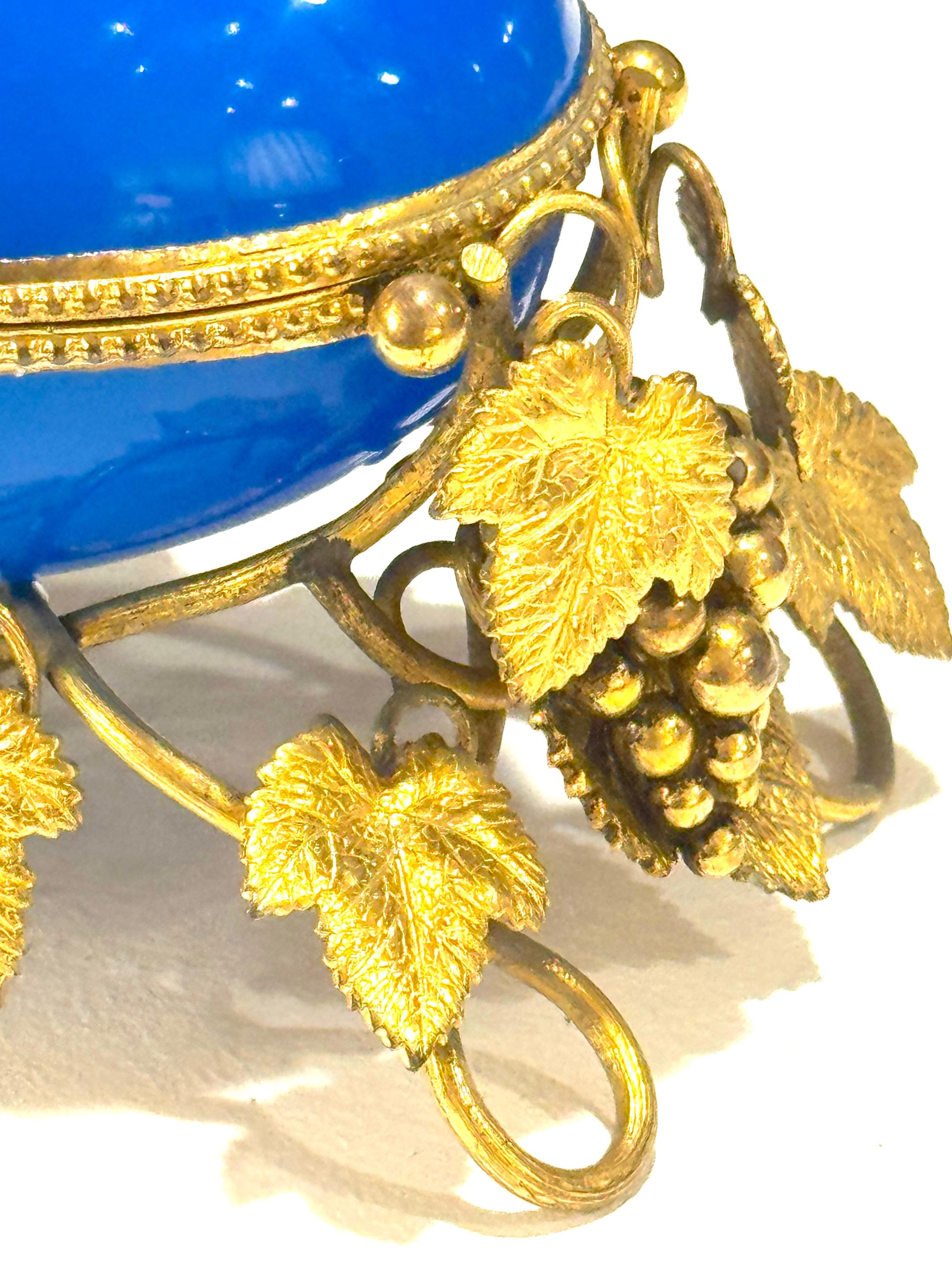 Napoleon III Blue Opaline “Egg in Nest” Perfume Casket Paris Views, Palais Royal For Sale 4