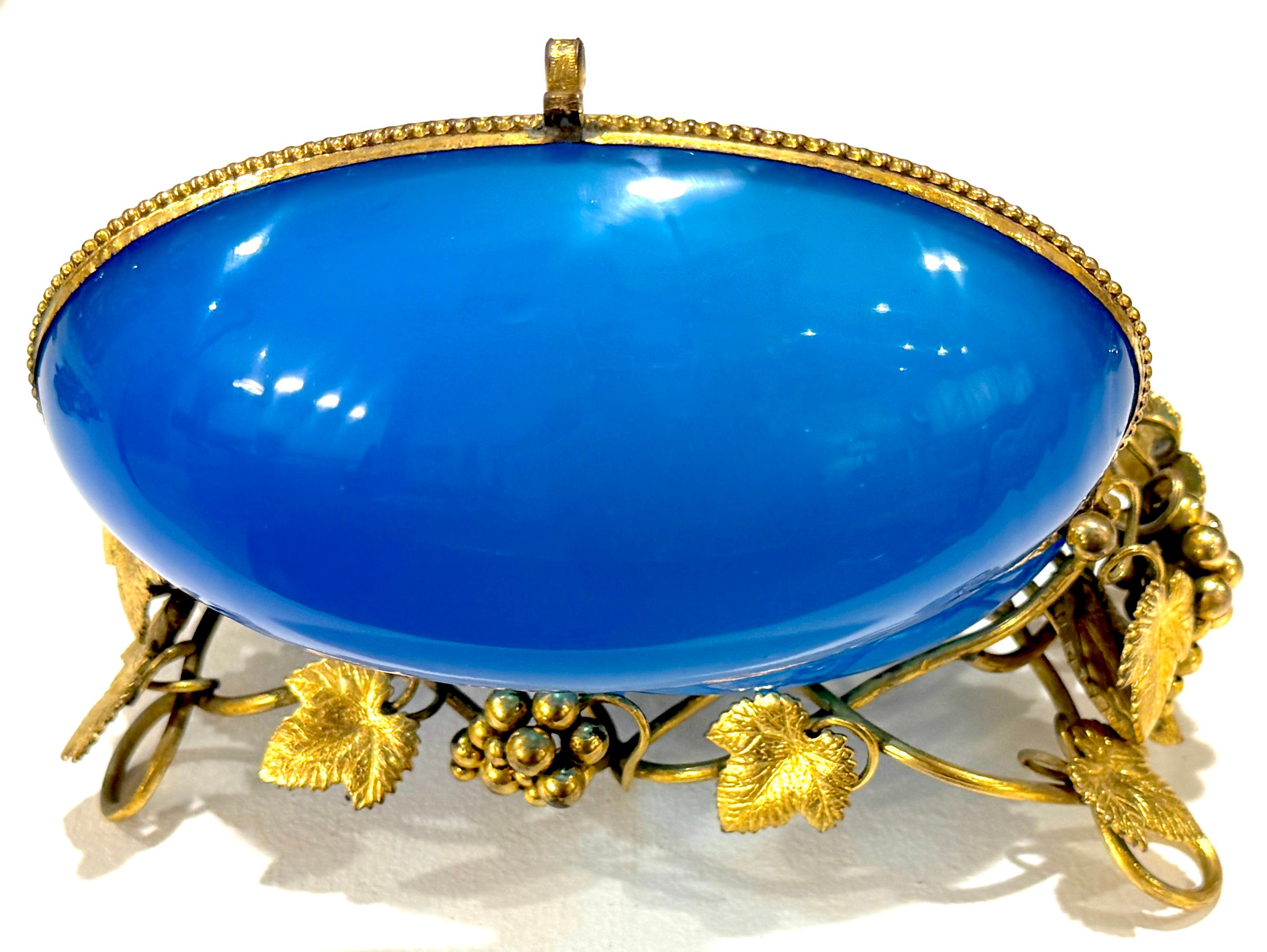 Napoleon III Blue Opaline “Egg in Nest” Perfume Casket Paris Views, Palais Royal For Sale 8