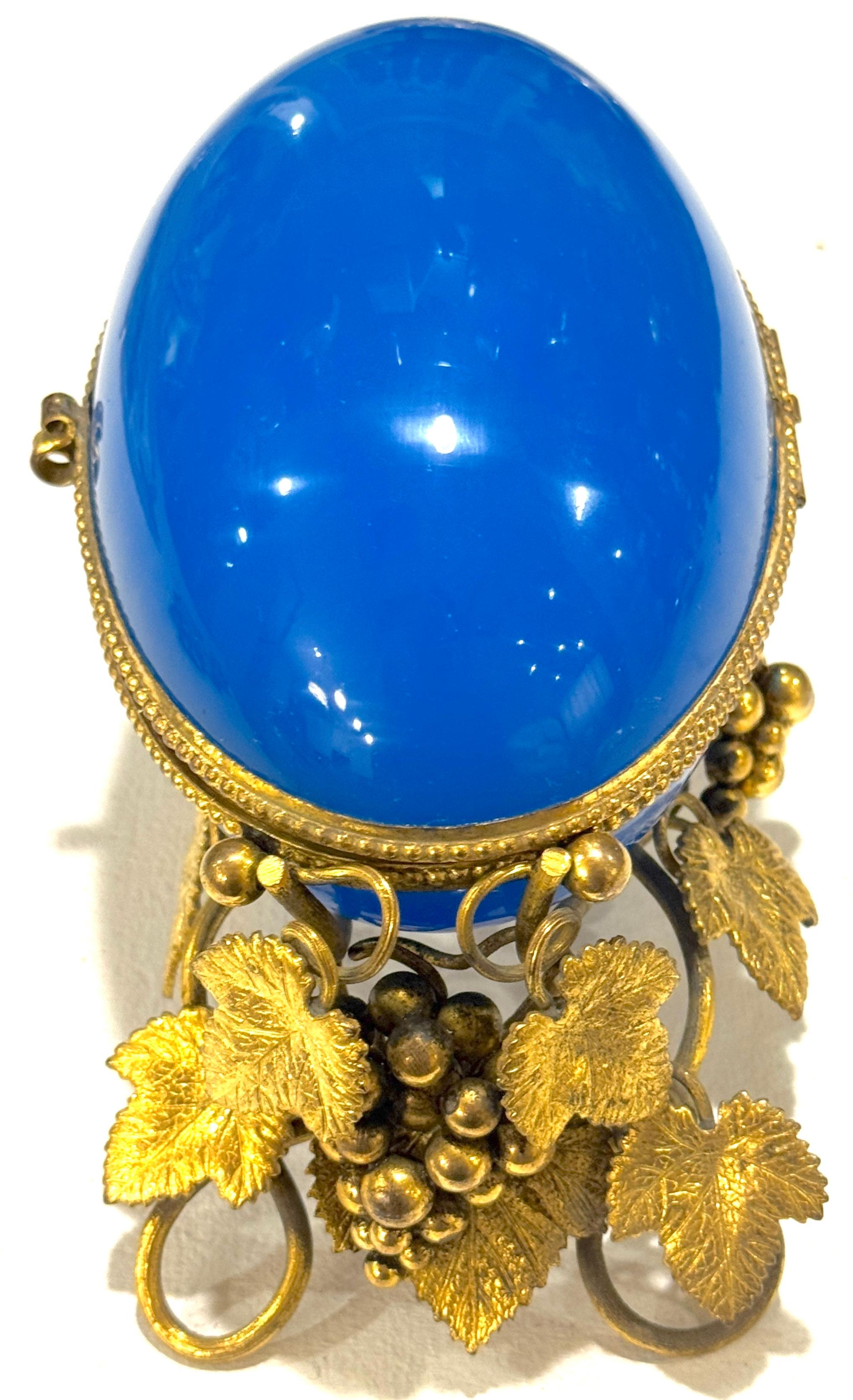 Napoleon III Blue Opaline “Egg in Nest” Perfume Casket Paris Views, Palais Royal For Sale 9