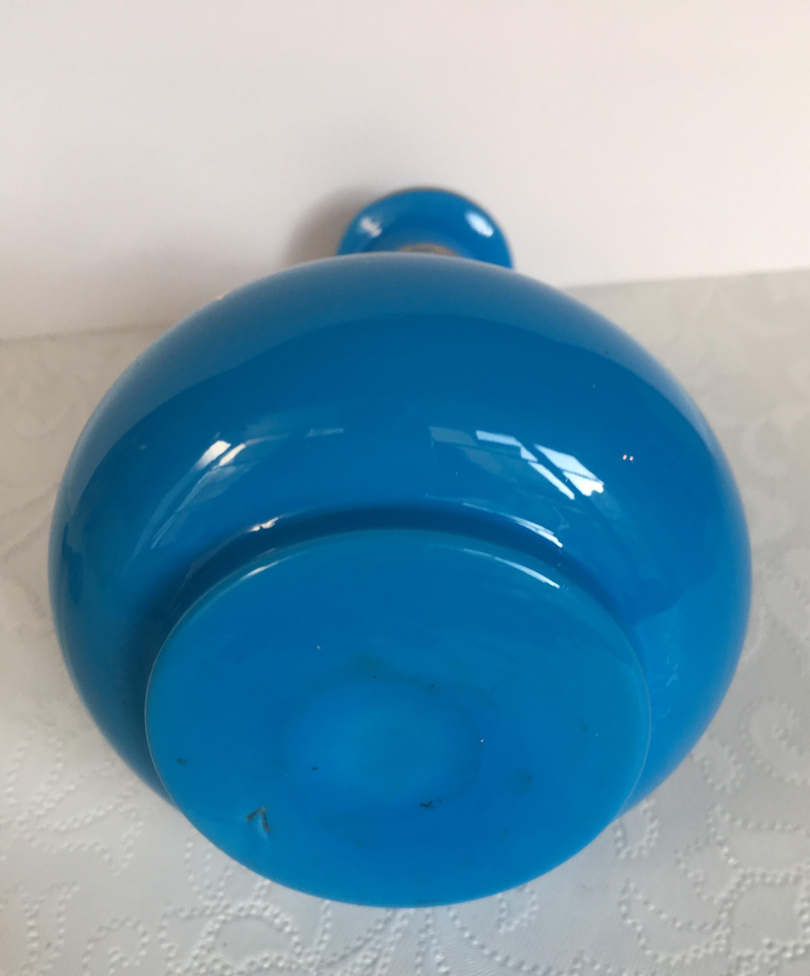 French Napoleon III Blue Opaline Perfume Bottle with Top