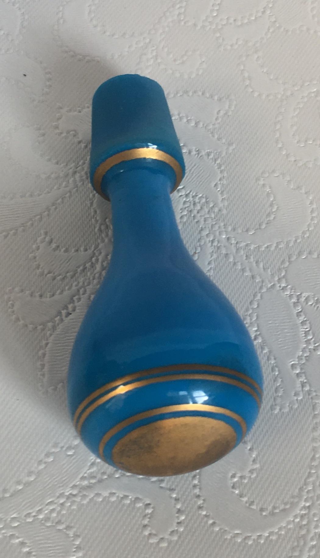 Gilt Napoleon III Blue Opaline Perfume Bottle with Top