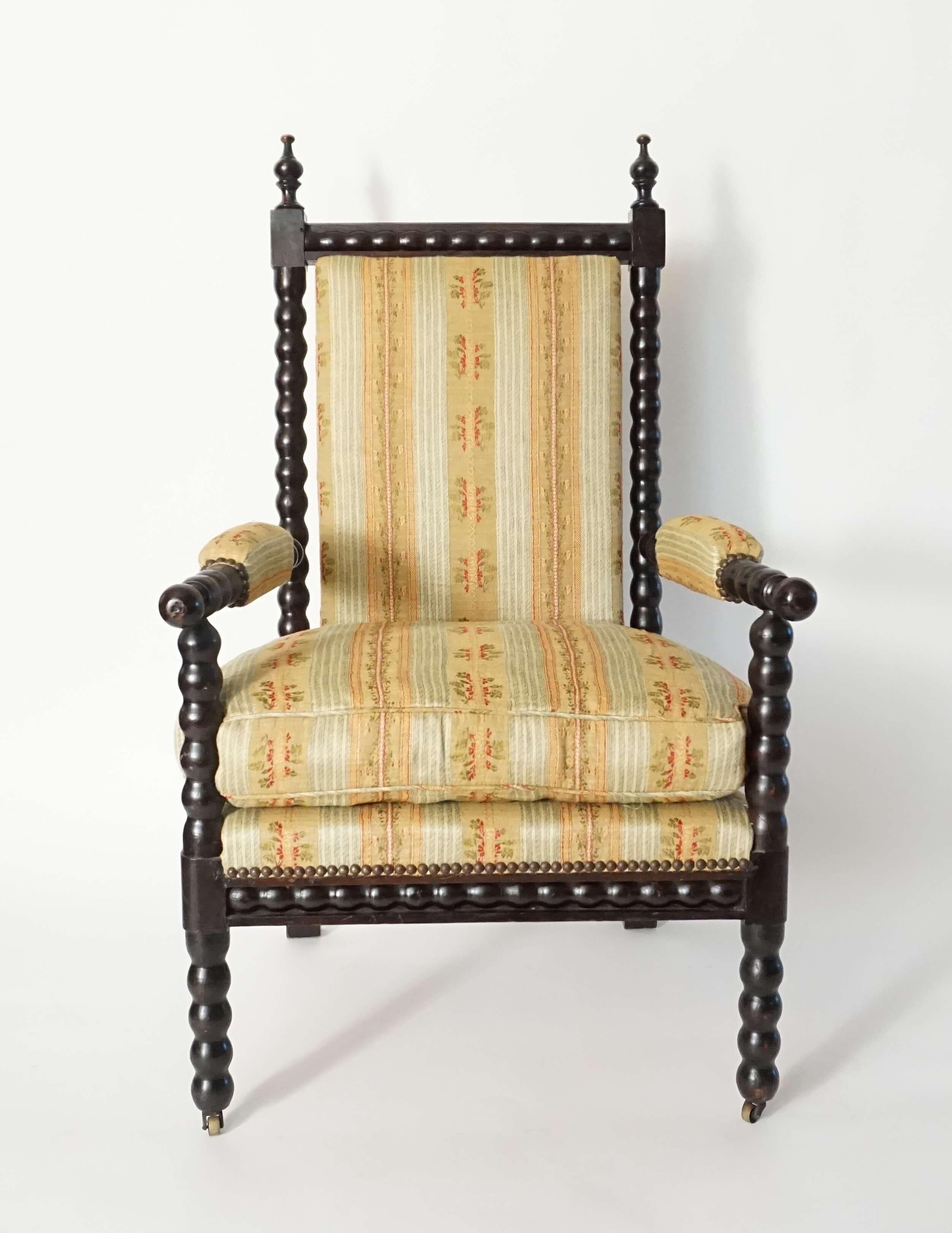 French Napoleon III Bobbin-Turned Ebonized Chestnut Armchair, France, circa 1860