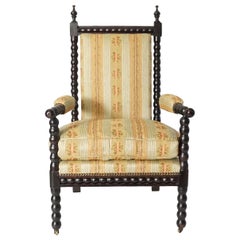 Napoleon III Bobbin-Turned Ebonized Chestnut Armchair, France, circa 1860