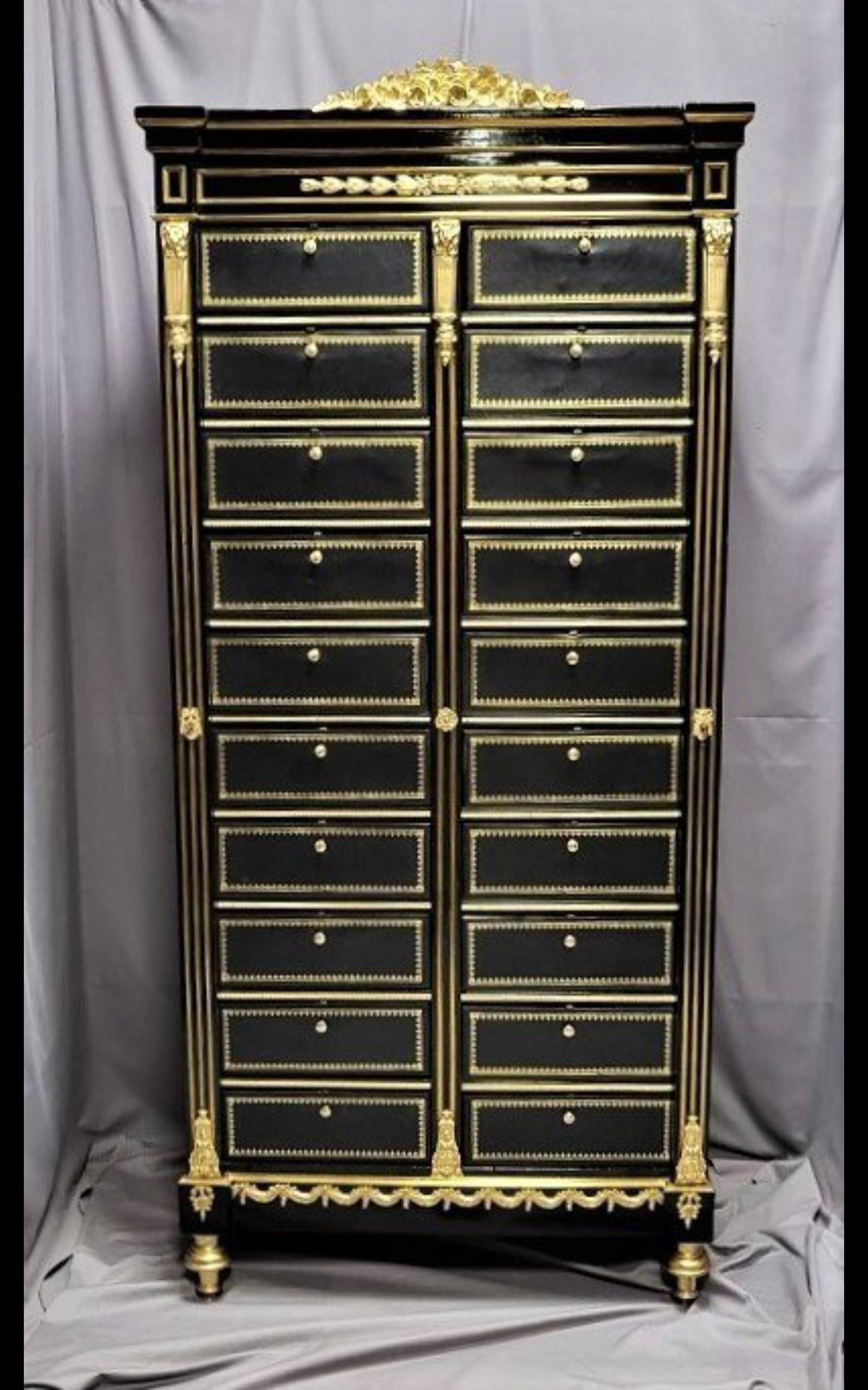 Bronze Napoleon III Boule 20 Cardboards Cabinet, France, 19th Century For Sale
