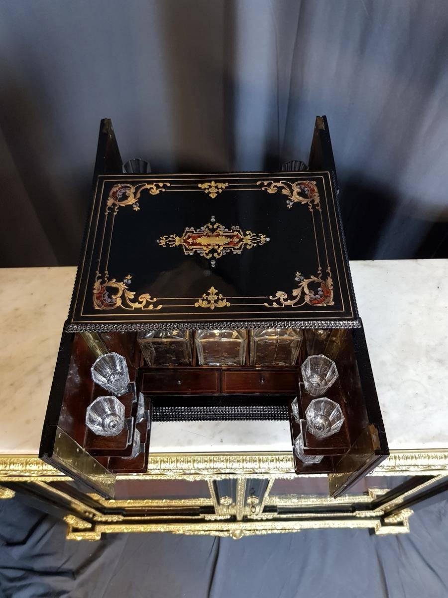 French Napoleon III Boulle and Baccarat Liquor and Cigar Cabinet, France, 1860