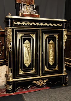 Napoleon III Boulle Marquetry and Carrara Marble Cabinet, France 19th Century