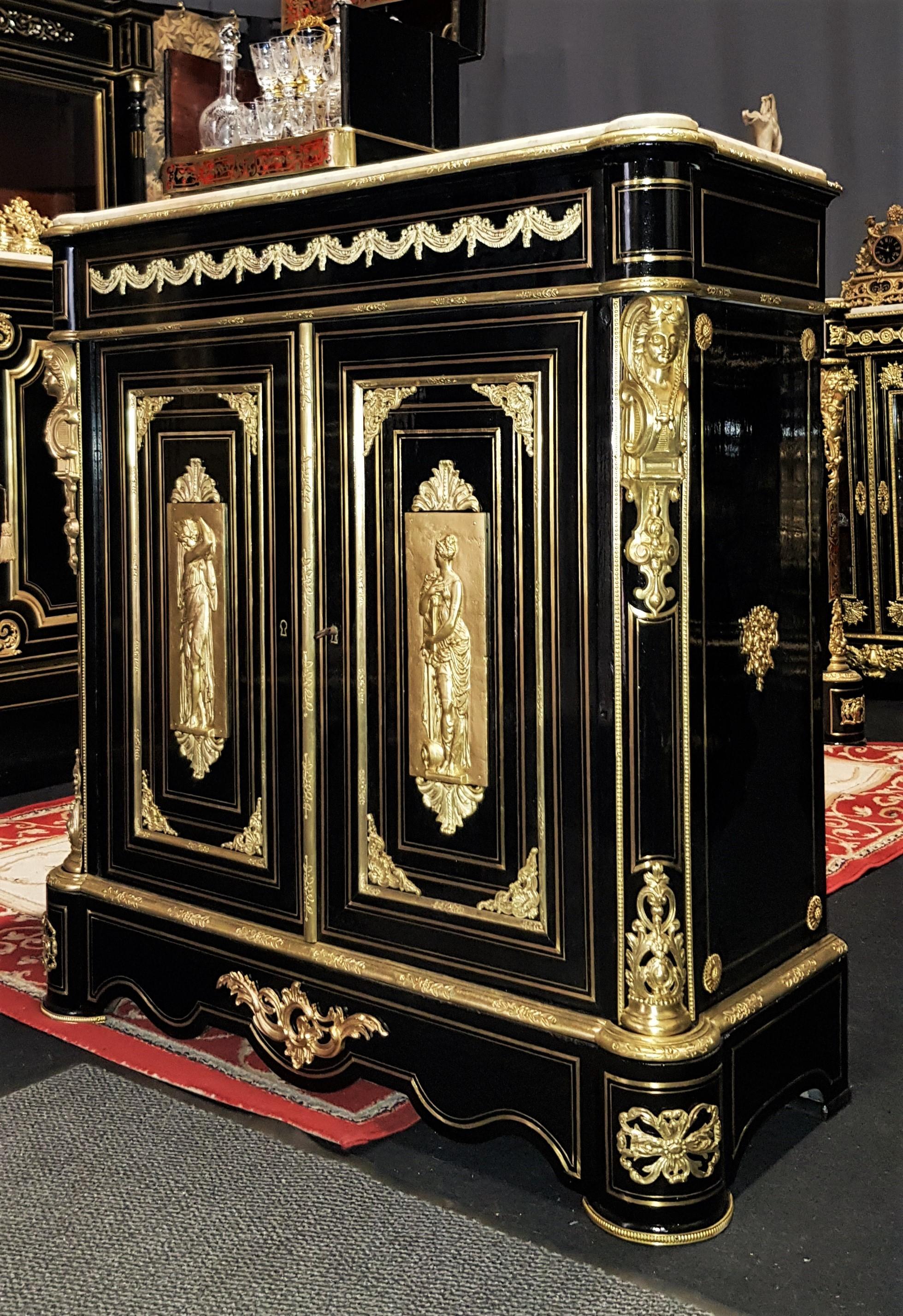 Napoleon III Boulle Marquetry and Carrara Marble Cabinet, France 19th Century (Napoleon III.)