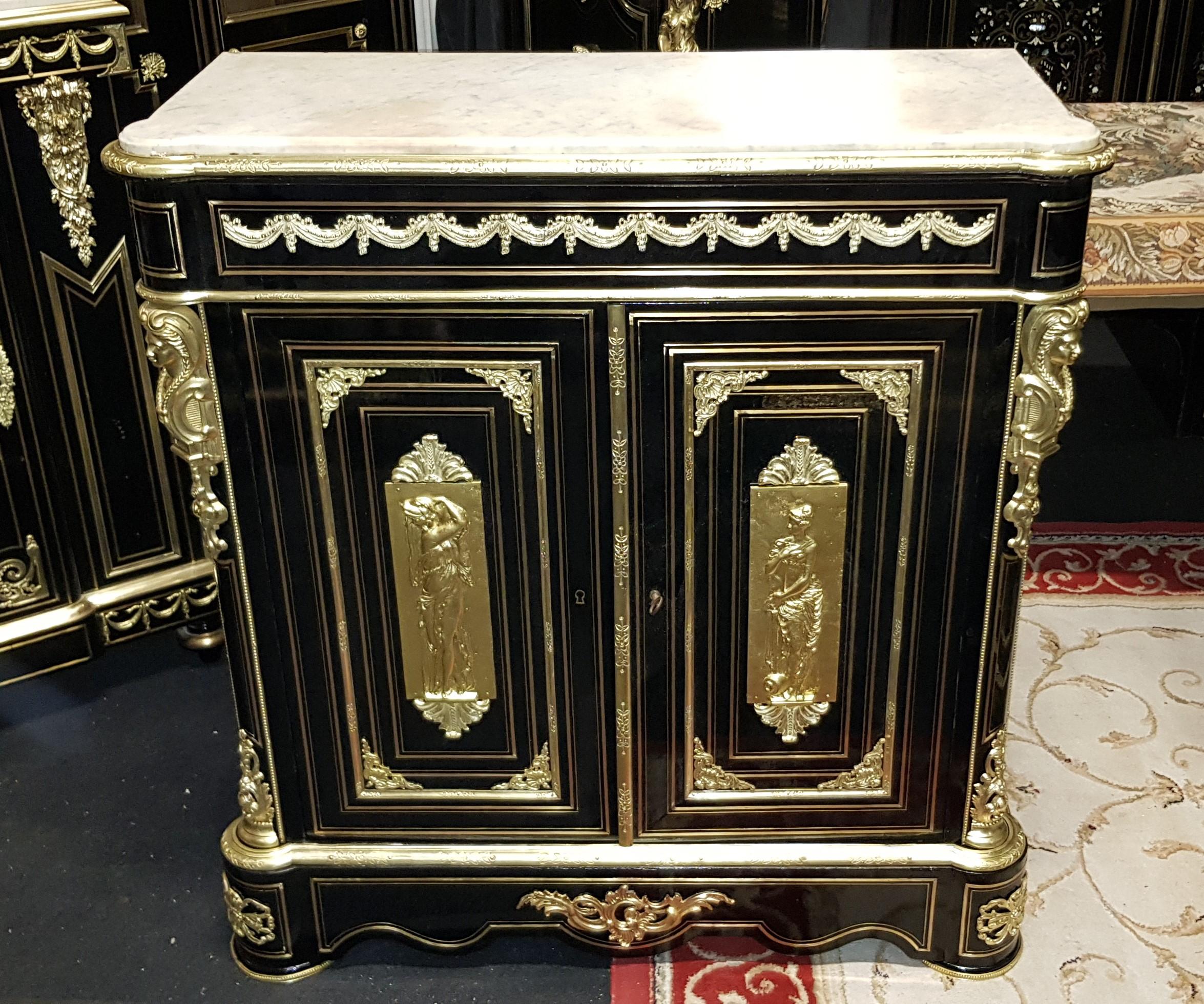 Napoleon III Boulle Marquetry and Carrara Marble Cabinet, France 19th Century (Französisch)